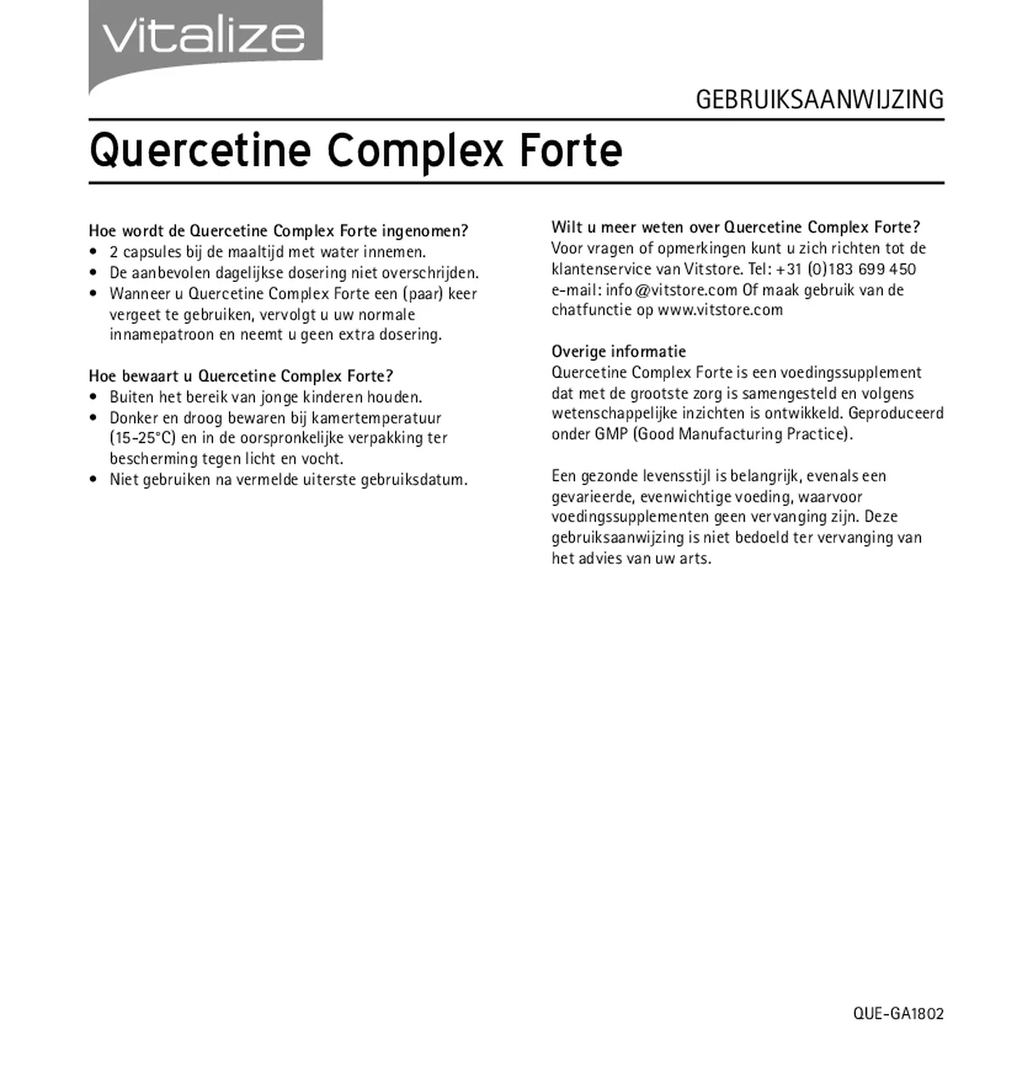 Quercetine Complex Forte Capsules afbeelding van document #2, gebruiksaanwijzing