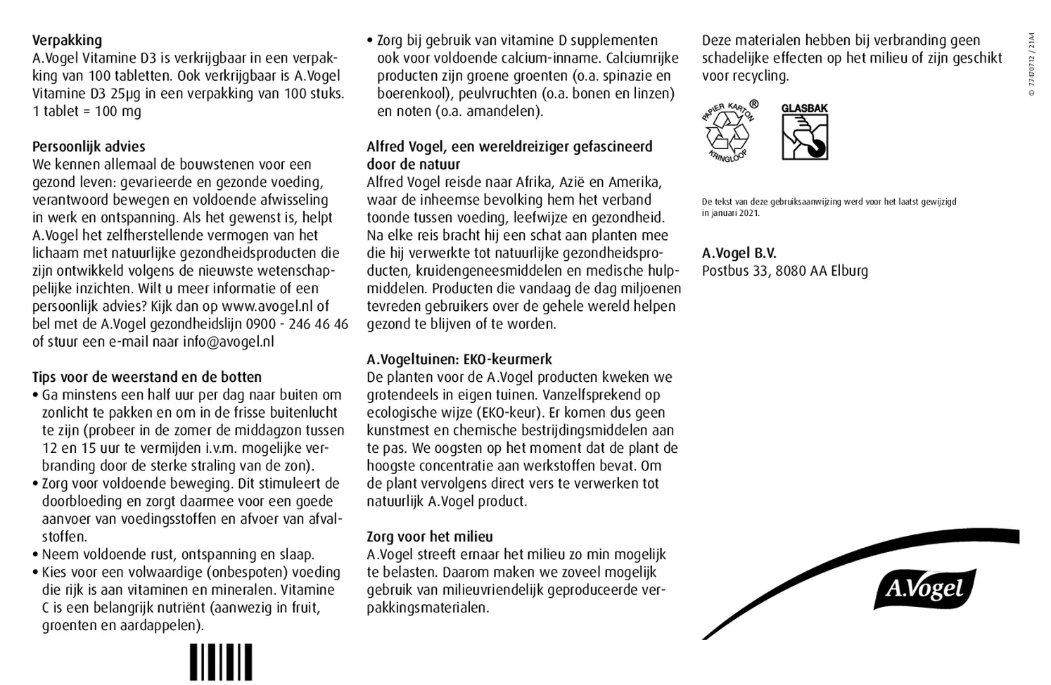 Vitamine D3 10 μg Tabletten afbeelding van document #2, gebruiksaanwijzing