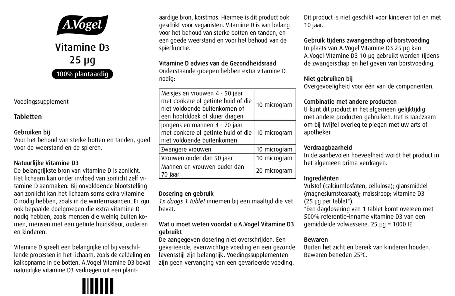 Vitamine D3 25 μg Tabletten afbeelding van document #1, gebruiksaanwijzing