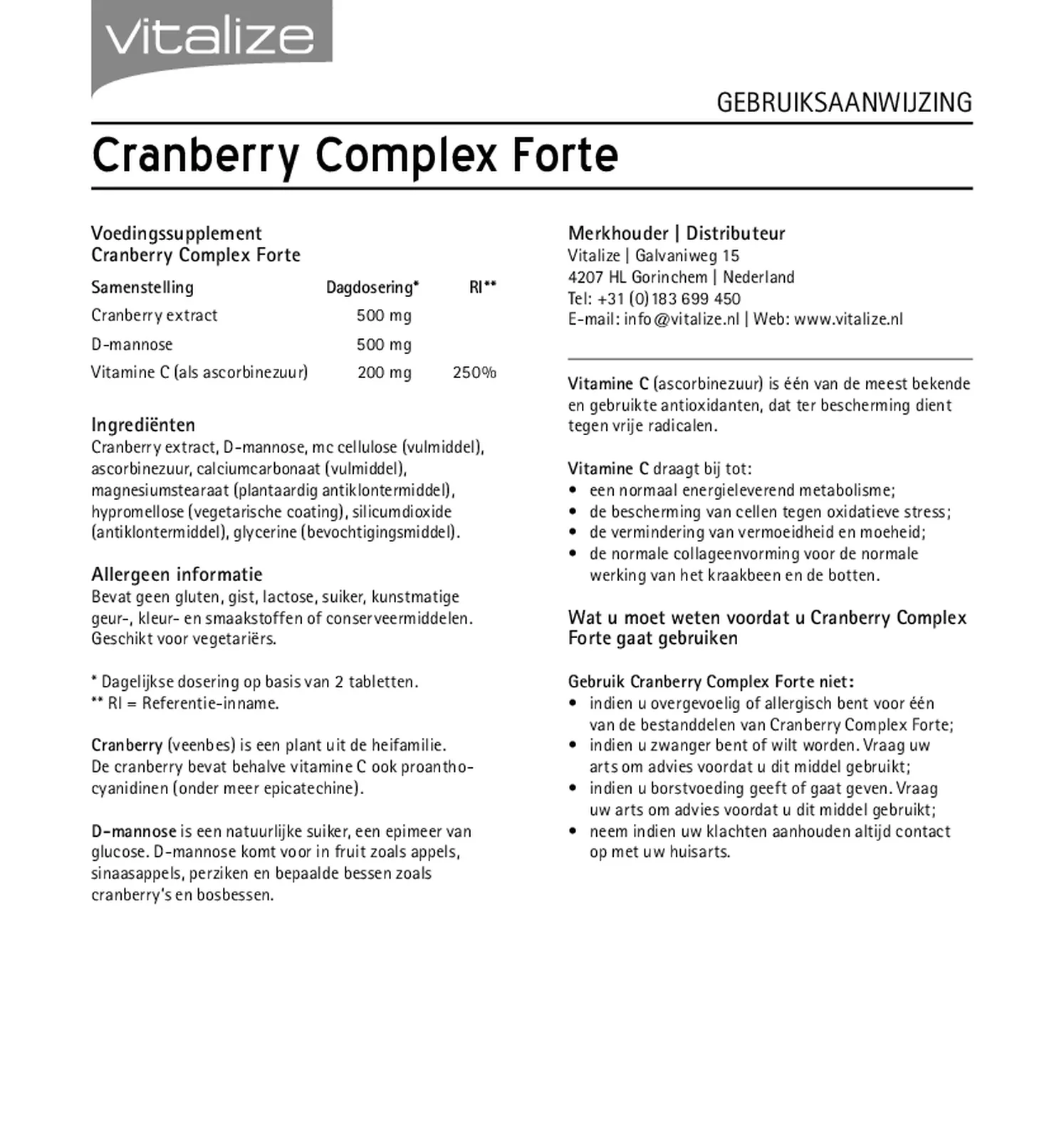 Cranberry Complex Forte Tabletten afbeelding van document #1, gebruiksaanwijzing