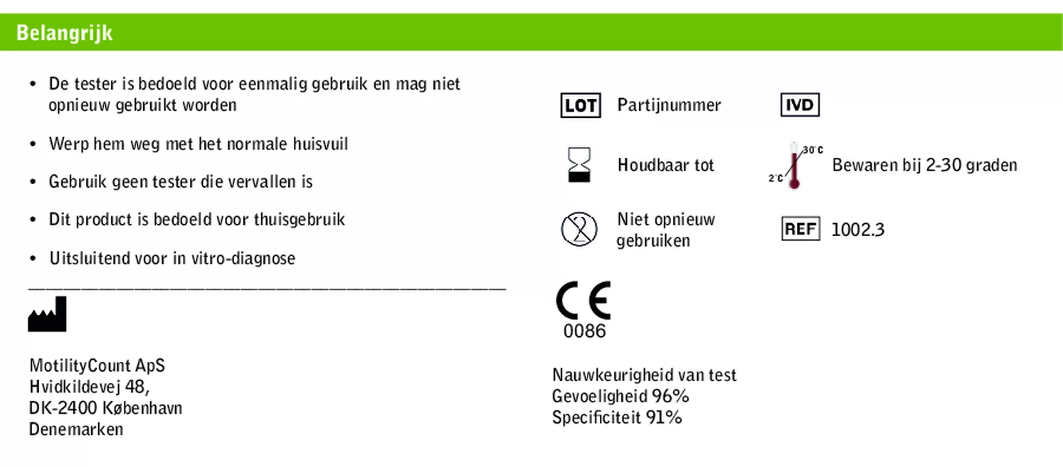 Spermatest afbeelding van document #12, gebruiksaanwijzing