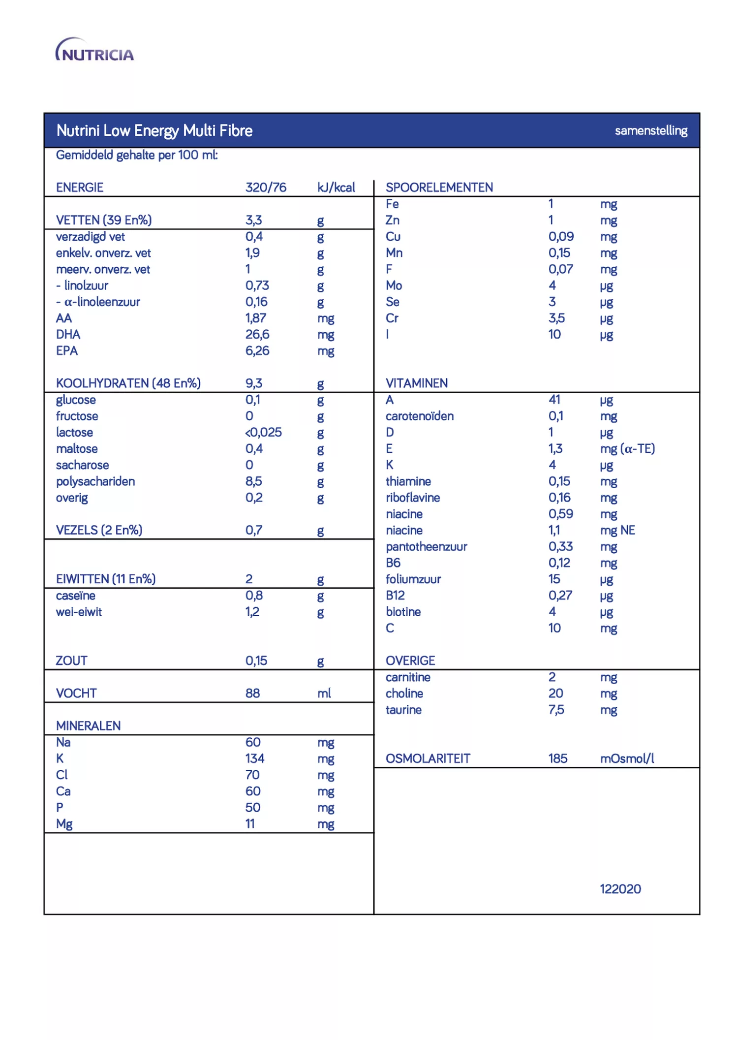 Nutrini Low Energy Multi Fibre afbeelding van document #1, informatiefolder