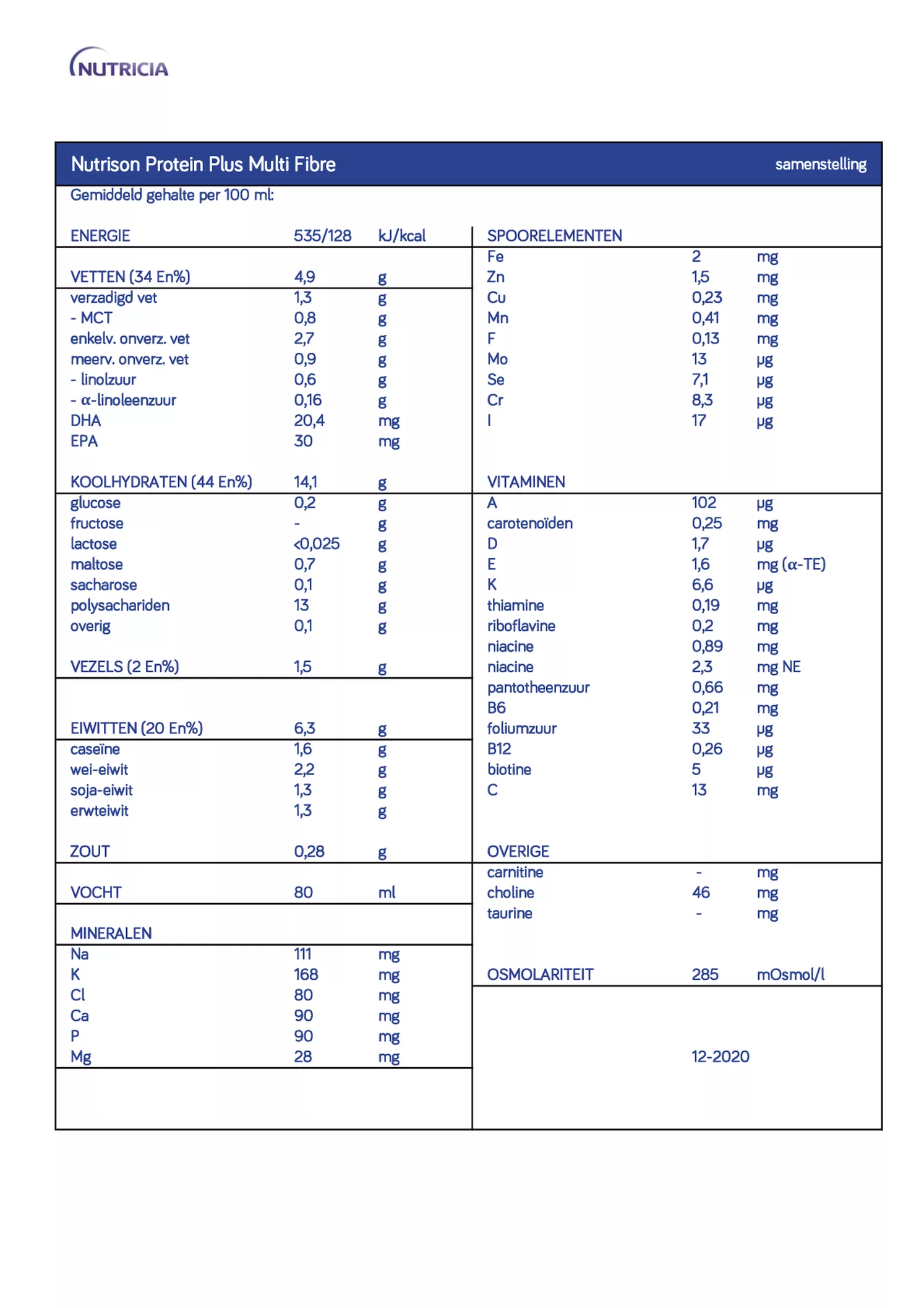 Nutrison Protein Plus Multi Fibre afbeelding van document #1, informatiefolder