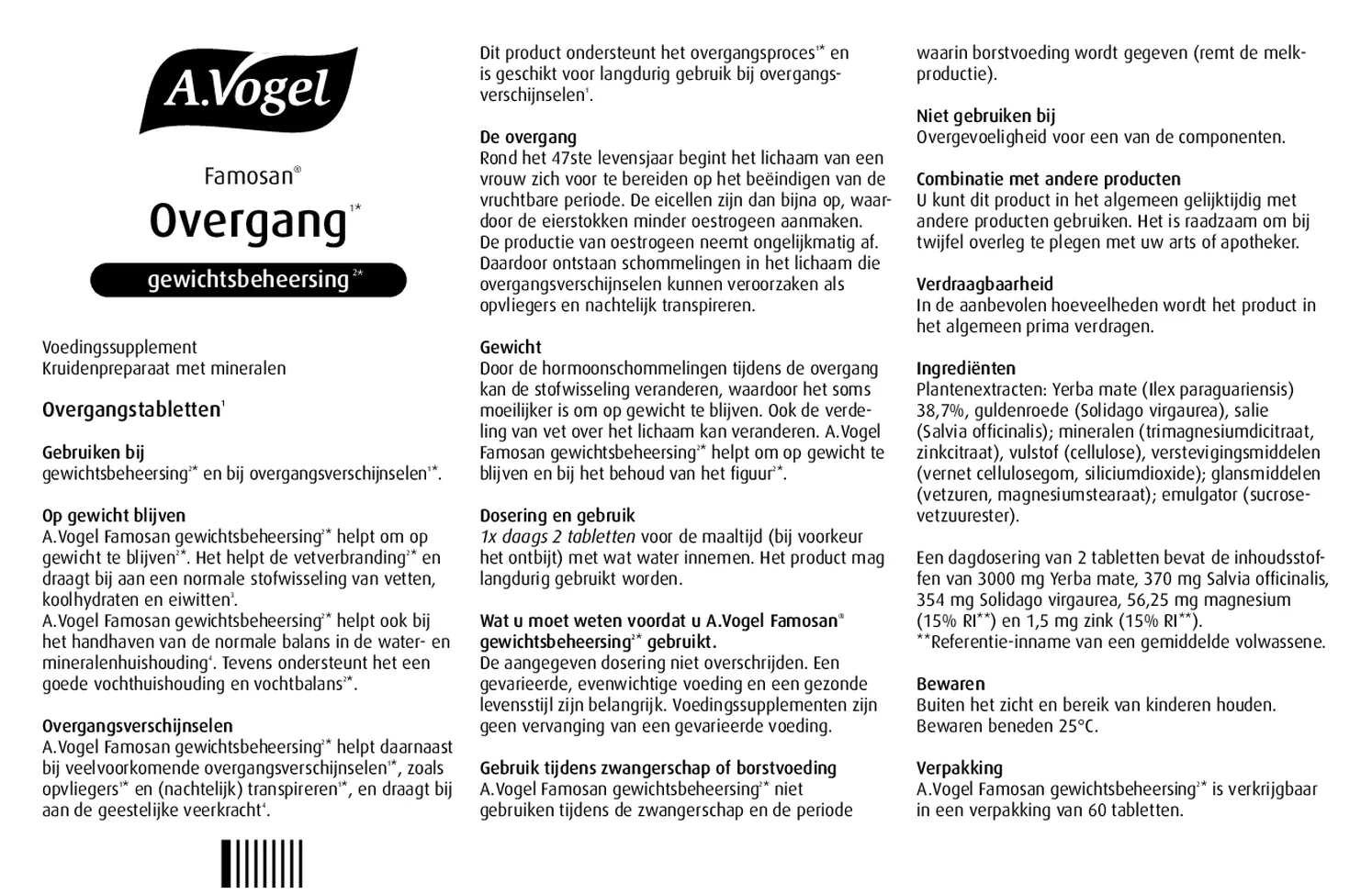 Famosan Overgang Gewichtsbeheersing* Tabletten afbeelding van document #1, gebruiksaanwijzing