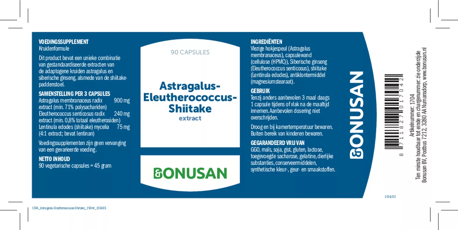 Astragalus-Eleutherococcus-Shiitake Capsules afbeelding van document #1, etiket