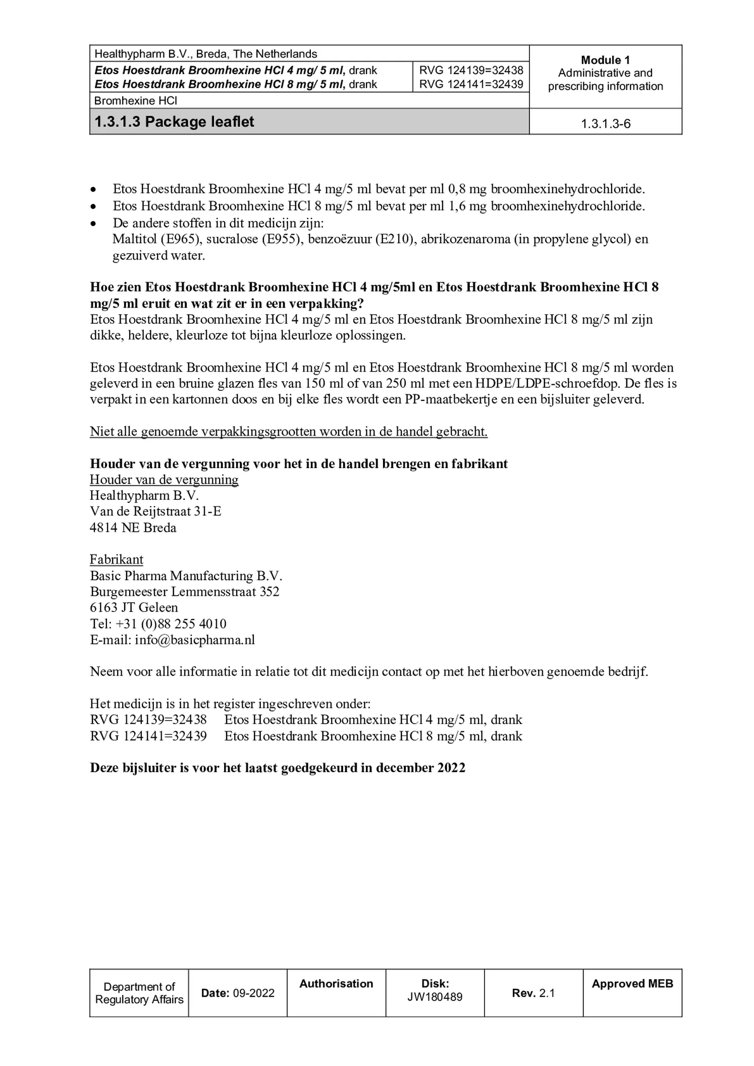 Hoestdrank Broomhexine HCI 4mg/5ml afbeelding van document #6, bijsluiter