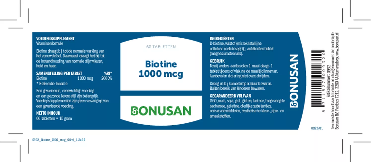 Biotine 1000 mcg Tabletten afbeelding van document #1, etiket