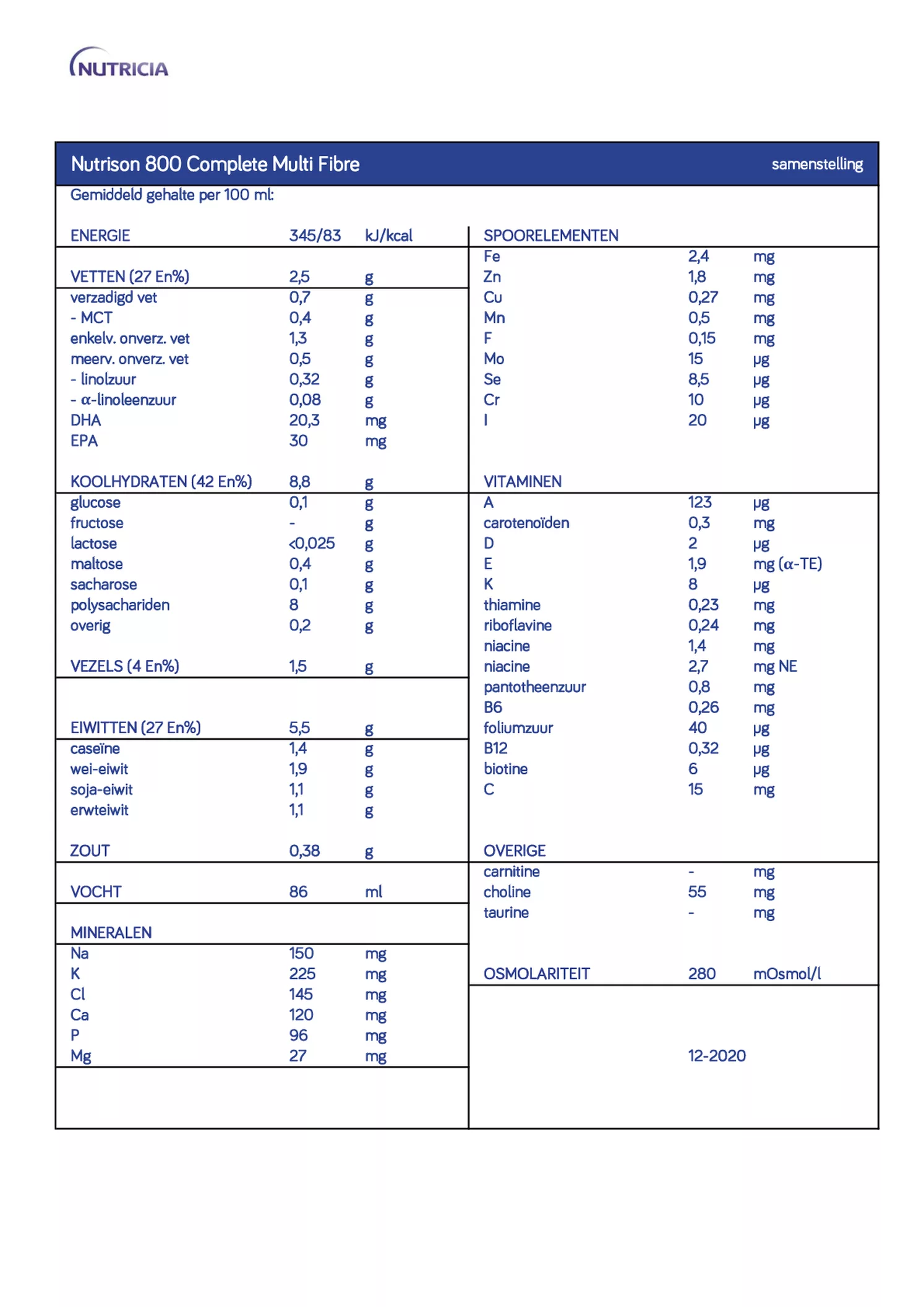 Nutrison 800 Complete Multi Fibre afbeelding van document #1, informatiefolder