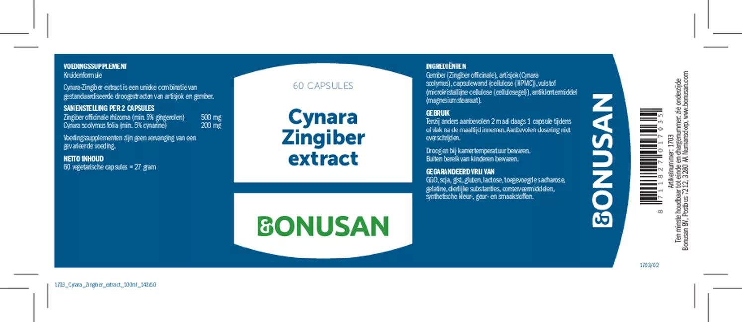 Cynara Zingiber Extract Capsules afbeelding van document #1, etiket