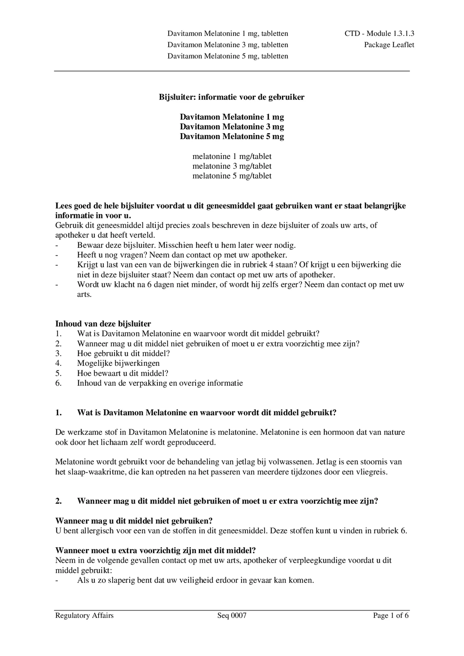 Melatonine 5mg Tabletten afbeelding van document #1, bijsluiter