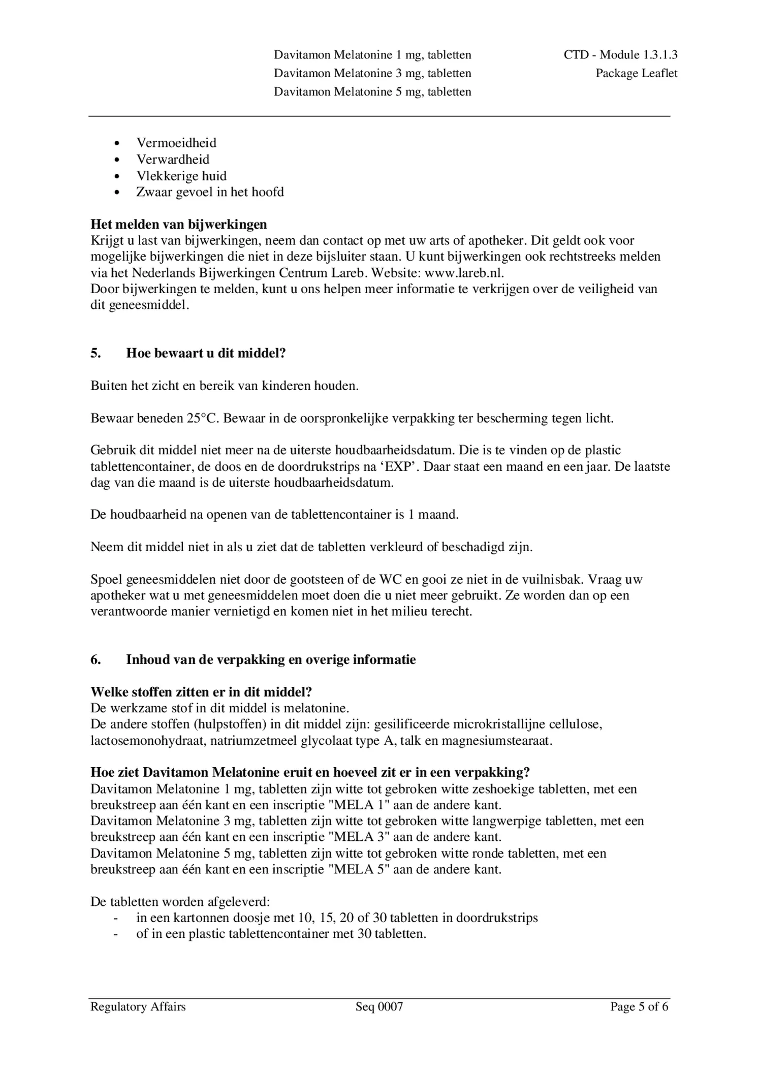 Melatonine 5mg Tabletten afbeelding van document #5, bijsluiter