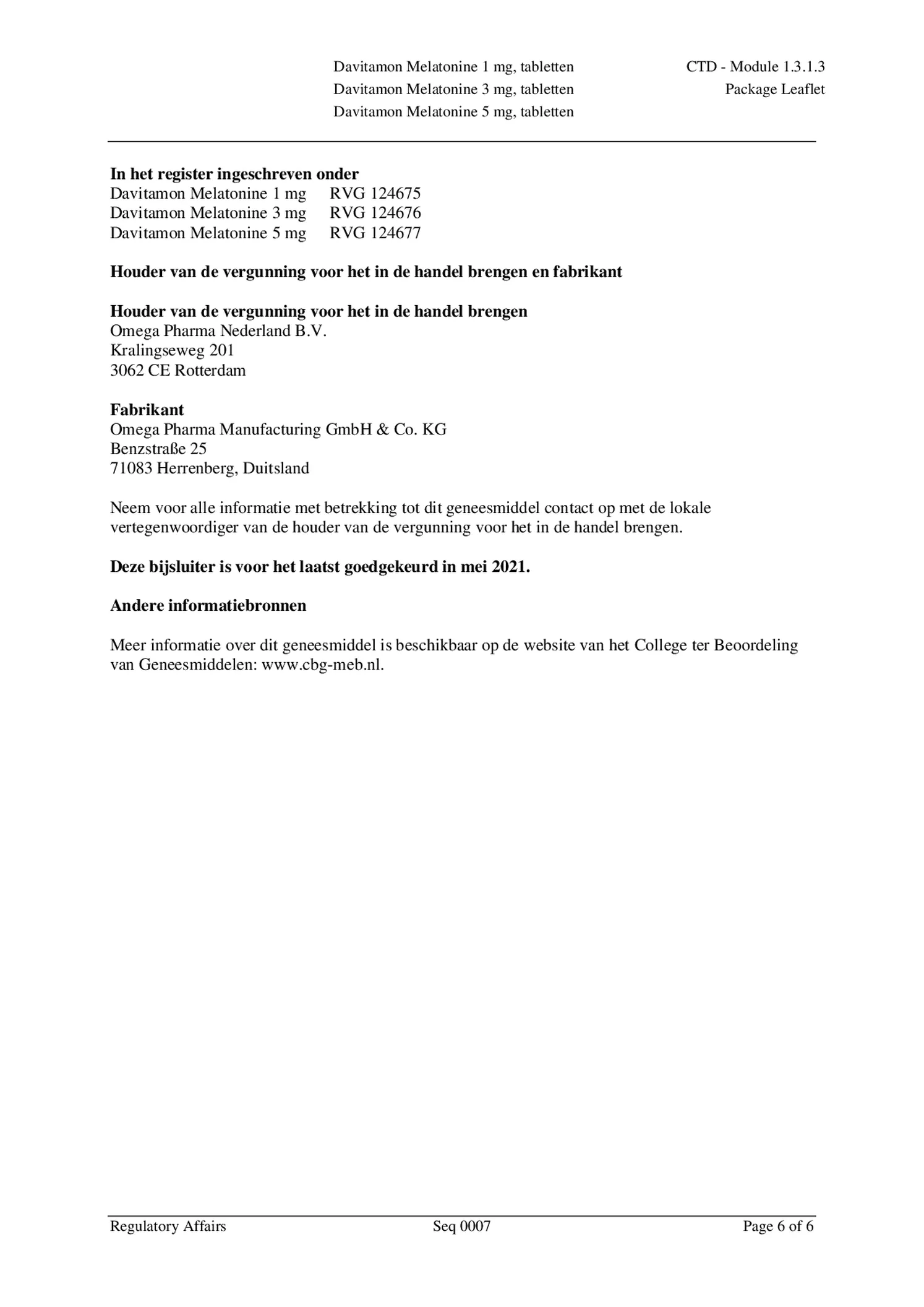 Melatonine 5mg Tabletten afbeelding van document #6, bijsluiter