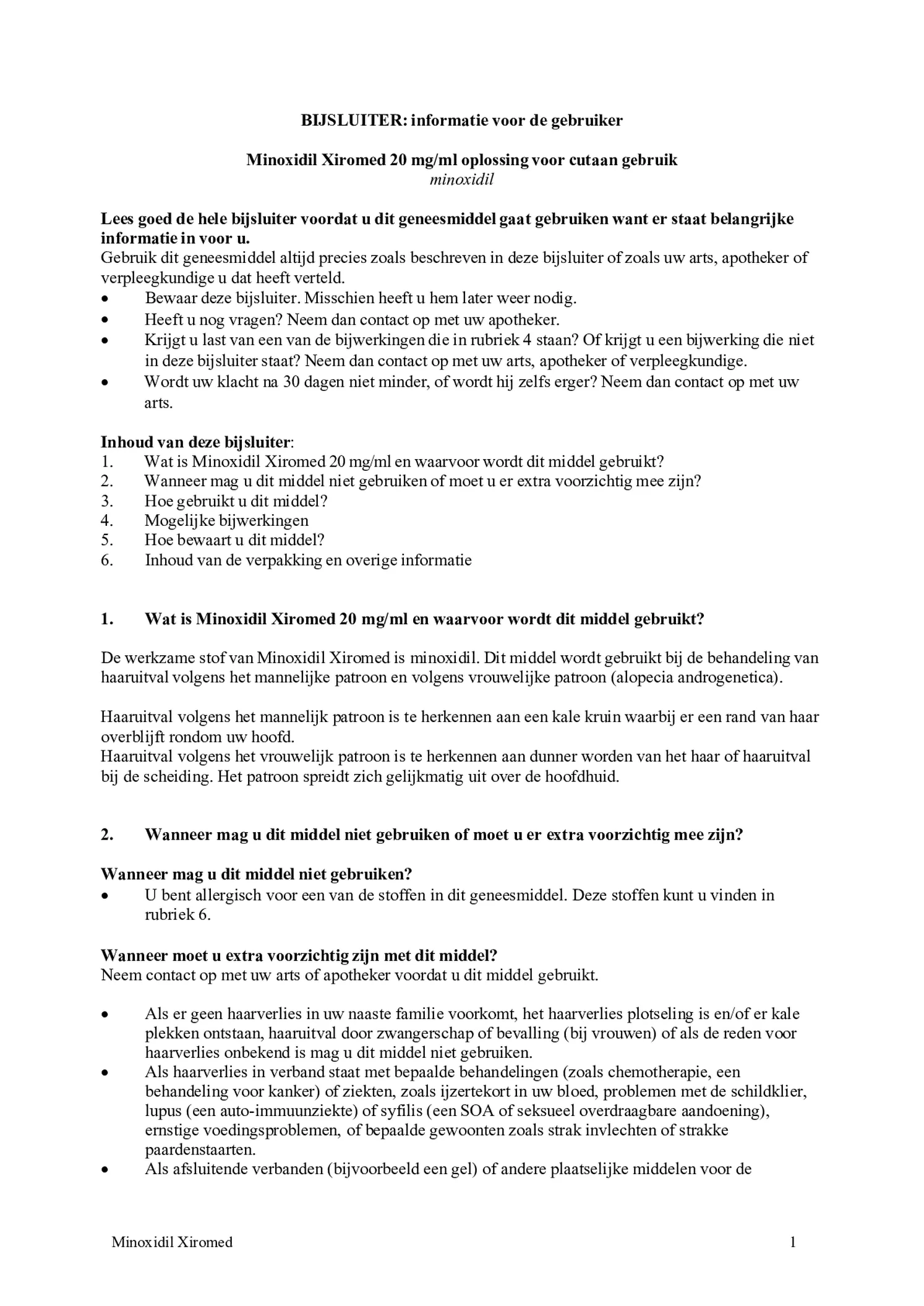 Minoxidil 20mg/ml Oplossing voor Cutaan Gebruik afbeelding van document #1, bijsluiter