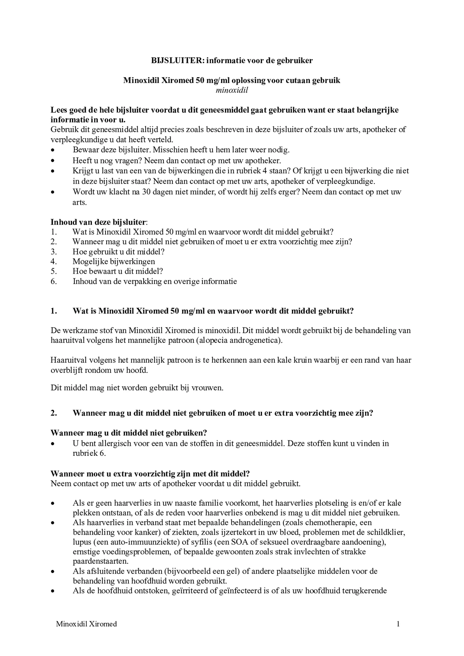 Minoxidil 50mg/ml Oplossing voor Cutaan Gebruik afbeelding van document #1, bijsluiter