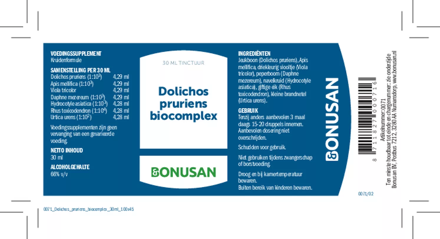 Dolichos Pruriens Biocomplex Tinctuur afbeelding van document #1, etiket