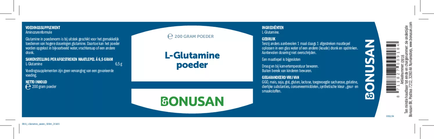 L-Glutamine Poeder afbeelding van document #1, etiket