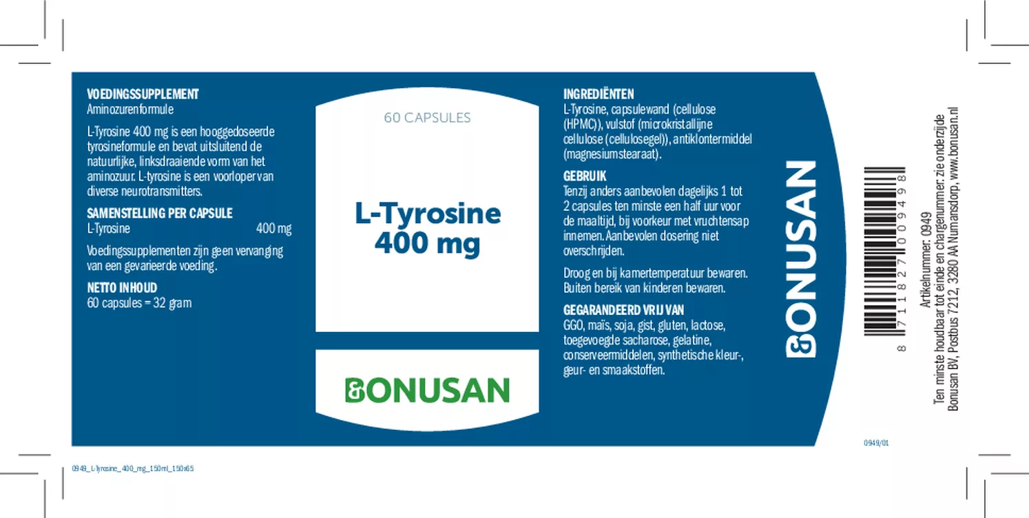 L-Tyrosine 400 mg Capsules afbeelding van document #1, etiket