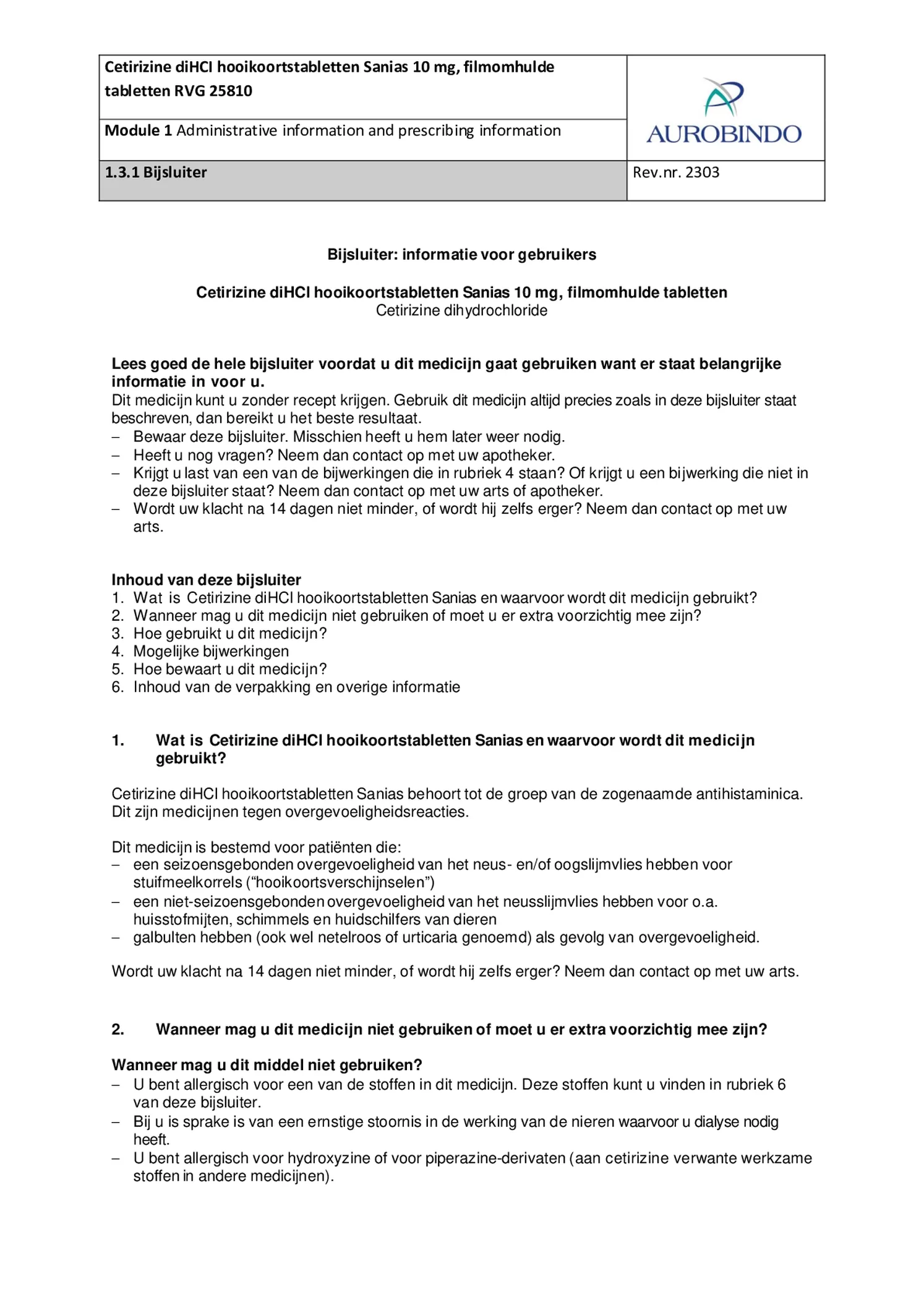 Cetrizine 10mg Tabletten - bij hooikoorts en vergelijkbare allergische reacties - afbeelding van document #1, bijsluiter