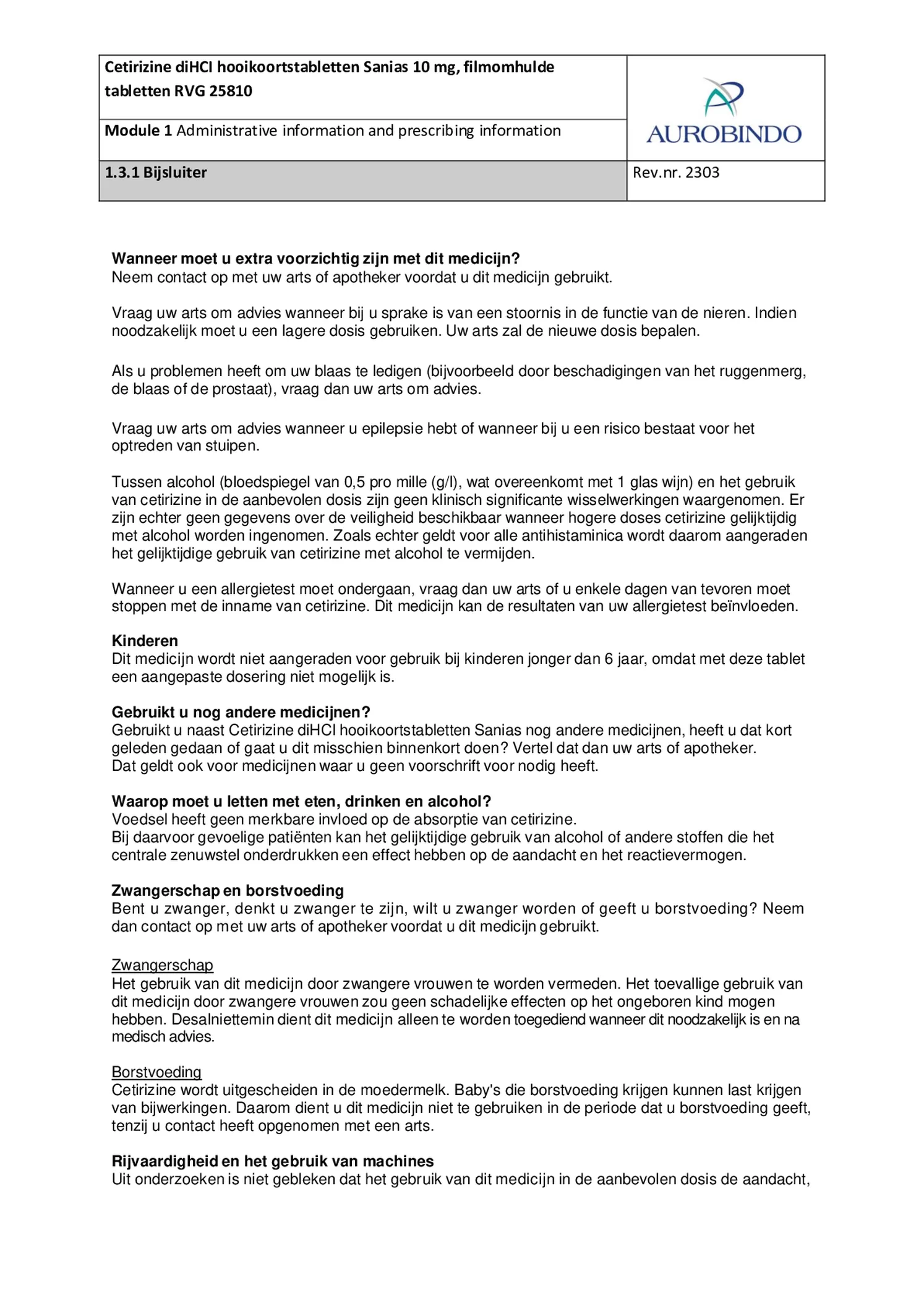 Cetrizine 10mg Tabletten - bij hooikoorts en vergelijkbare allergische reacties - afbeelding van document #2, bijsluiter