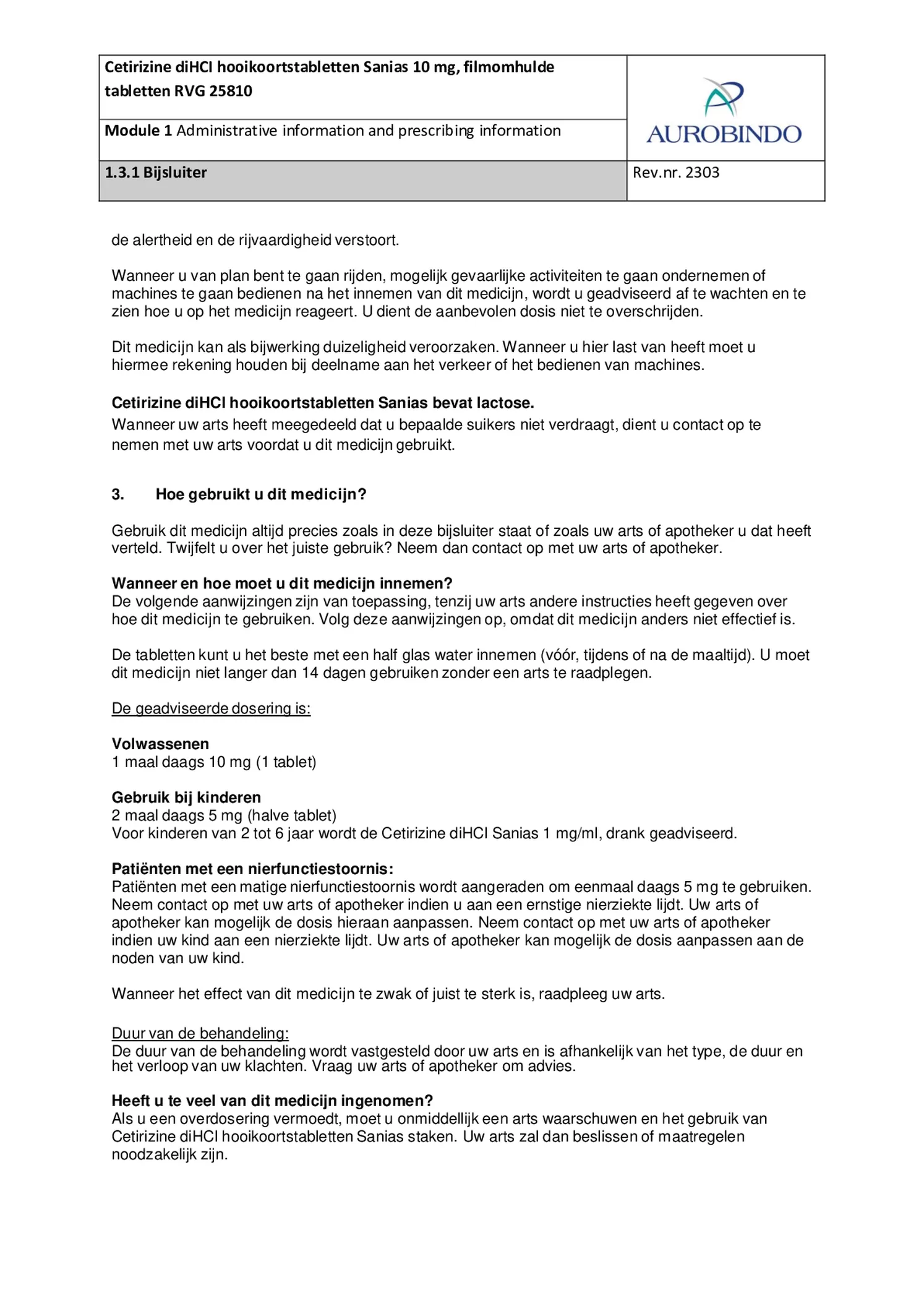 Cetrizine 10mg Tabletten - bij hooikoorts en vergelijkbare allergische reacties - afbeelding van document #3, bijsluiter