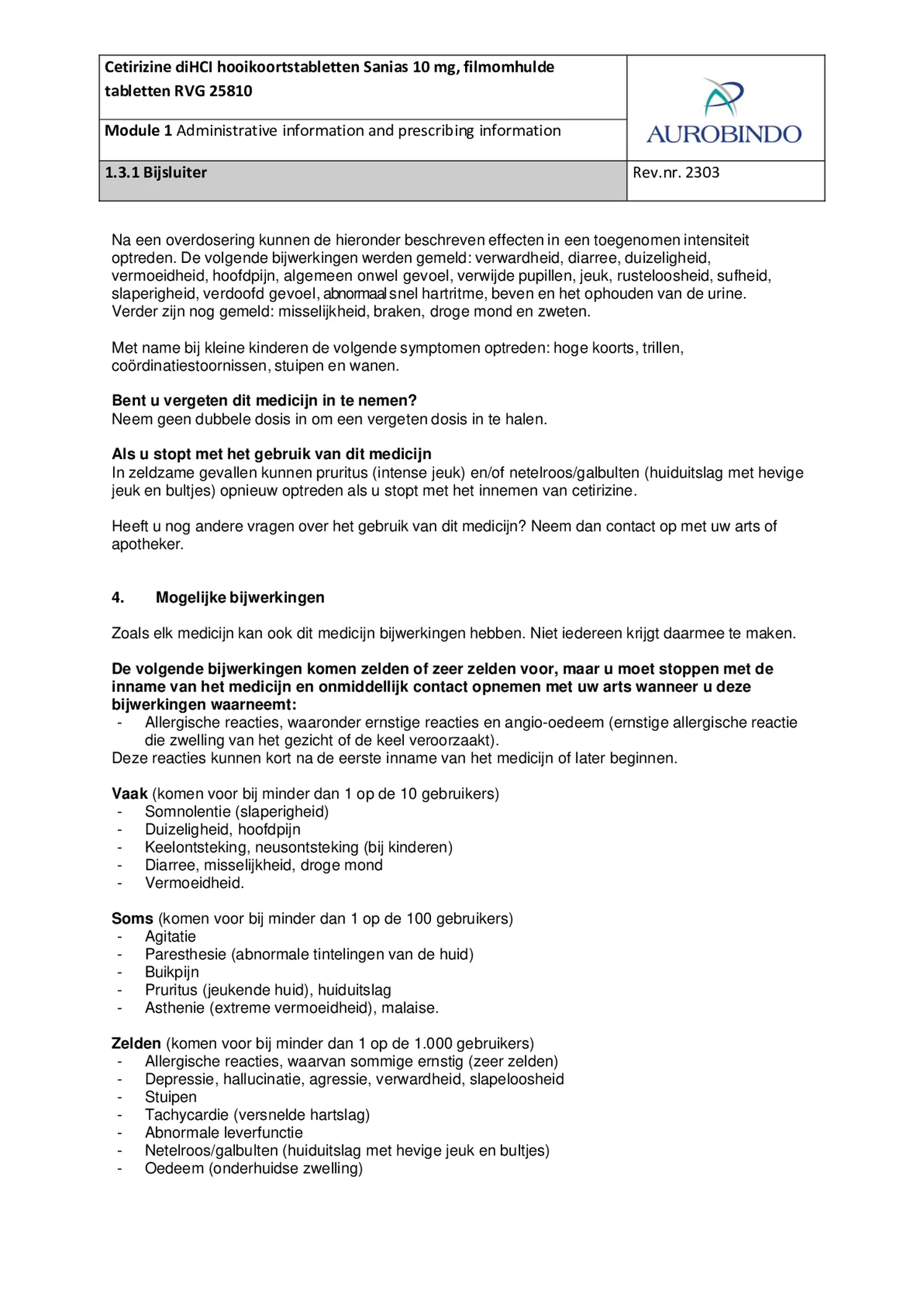 Cetrizine 10mg Tabletten - bij hooikoorts en vergelijkbare allergische reacties - afbeelding van document #4, bijsluiter