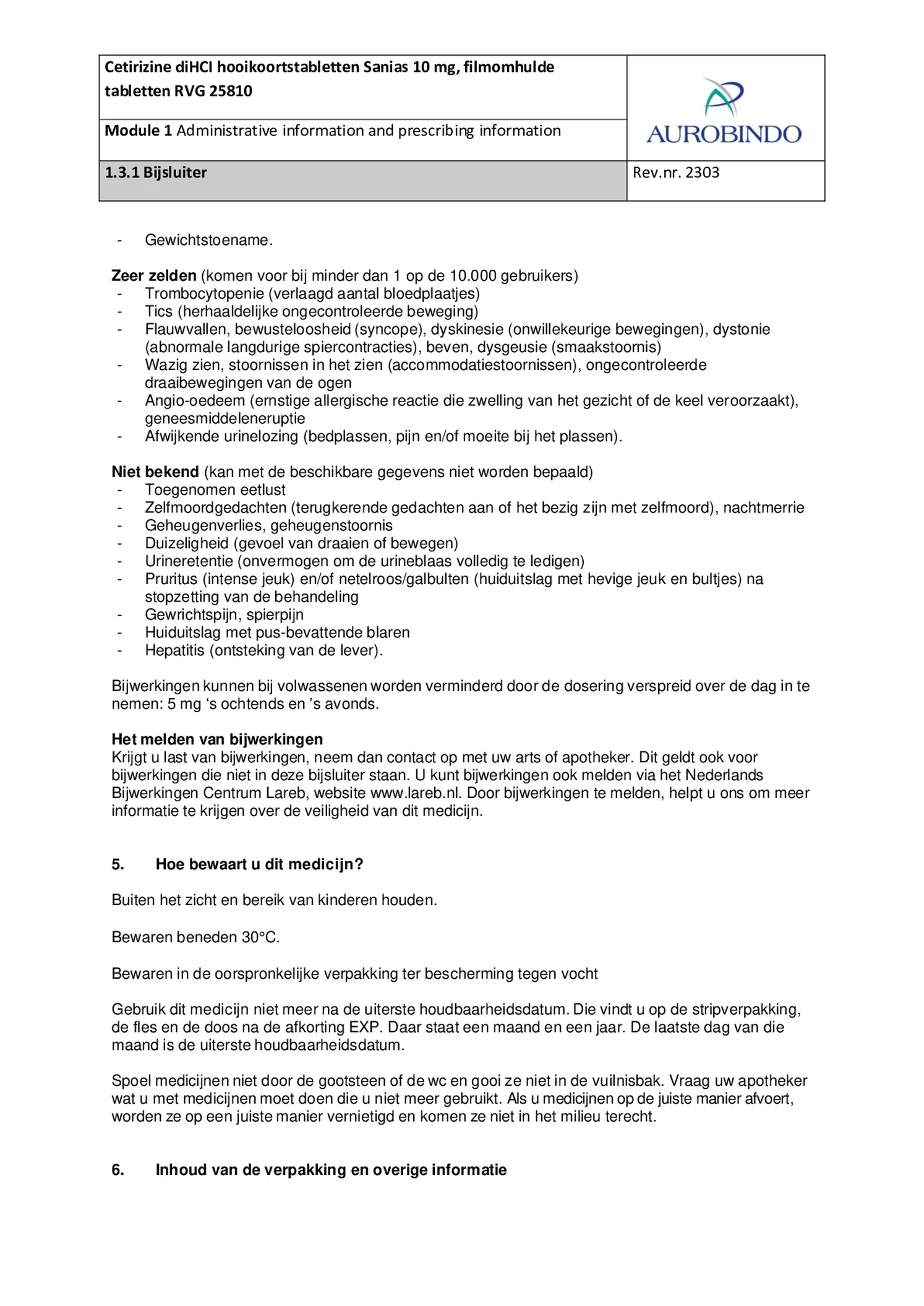 Cetrizine 10mg Tabletten - bij hooikoorts en vergelijkbare allergische reacties - afbeelding van document #5, bijsluiter