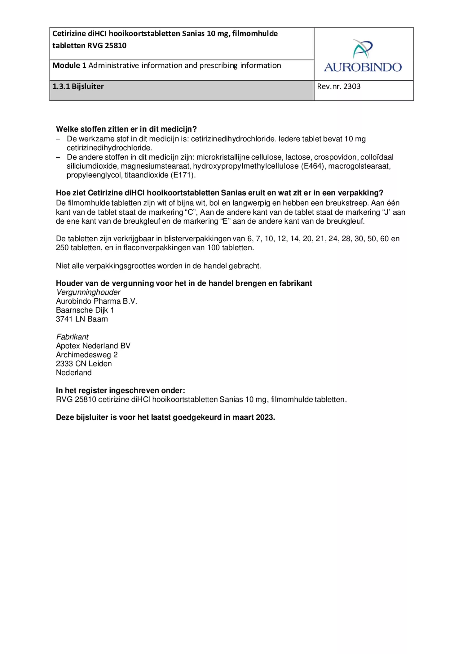 Cetrizine 10mg Tabletten - bij hooikoorts en vergelijkbare allergische reacties - afbeelding van document #6, bijsluiter