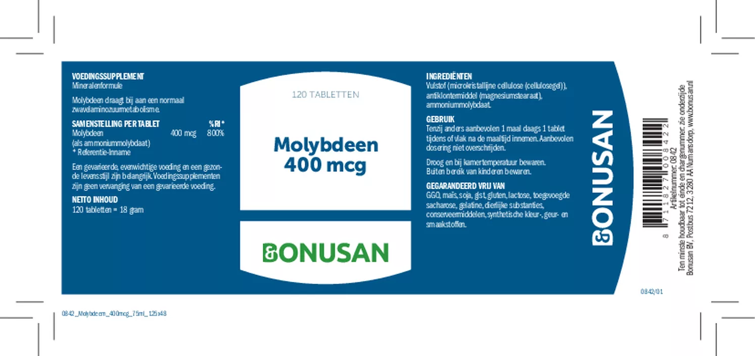 Molybdeen 400mcg Tabletten afbeelding van document #1, etiket