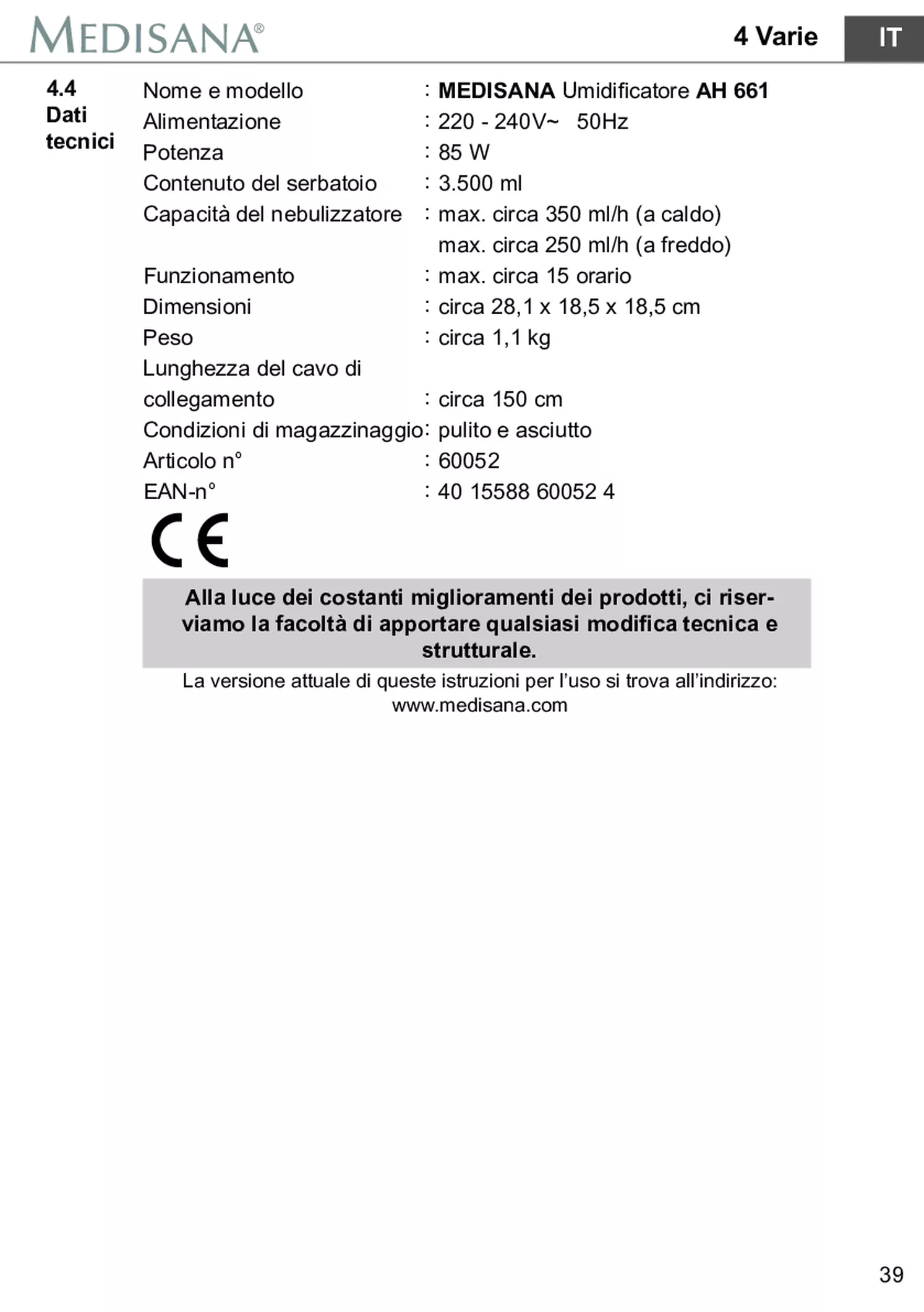 AH 661 Luchtbevochtiger afbeelding van document #45, gebruiksaanwijzing