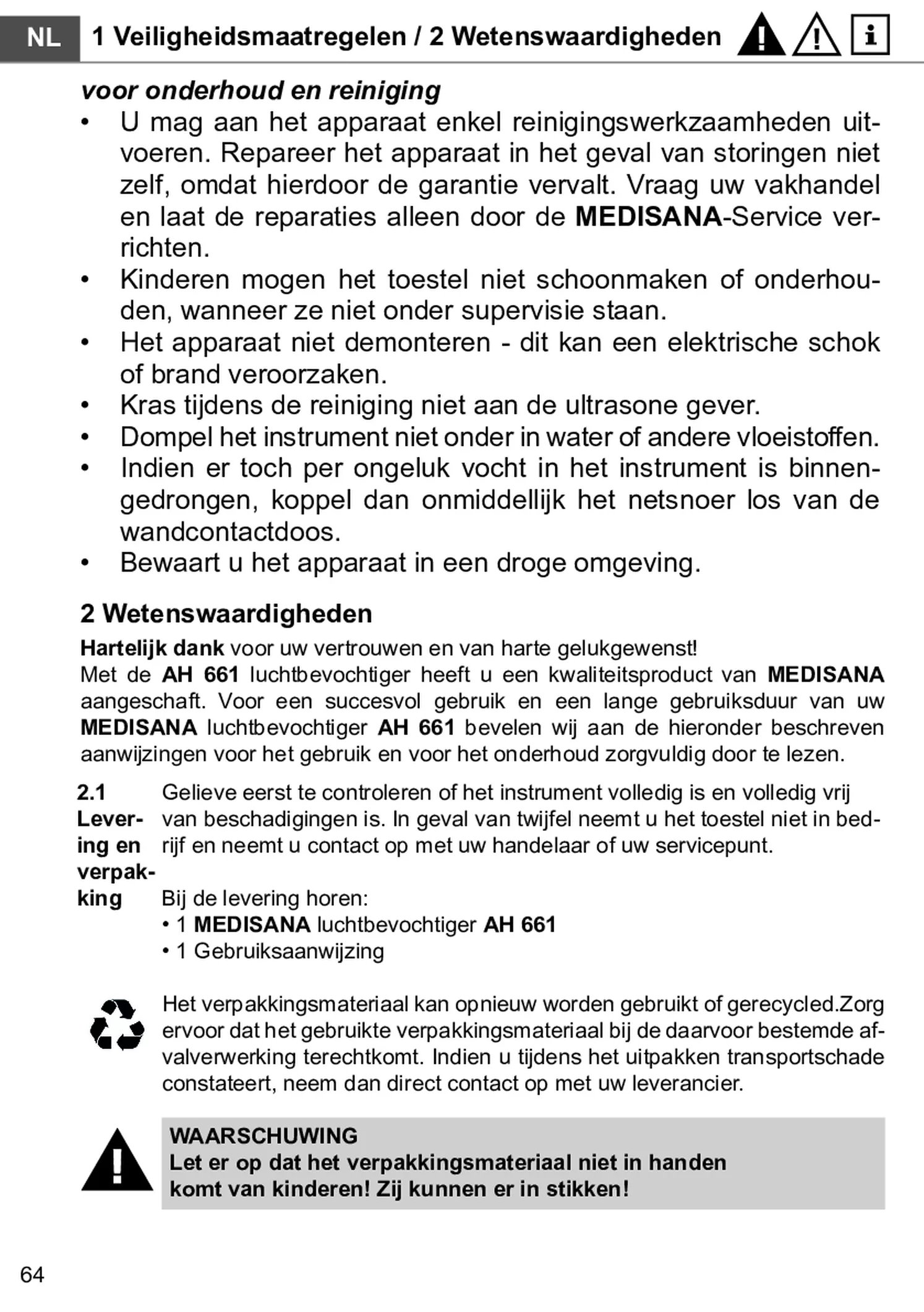 AH 661 Luchtbevochtiger afbeelding van document #70, gebruiksaanwijzing