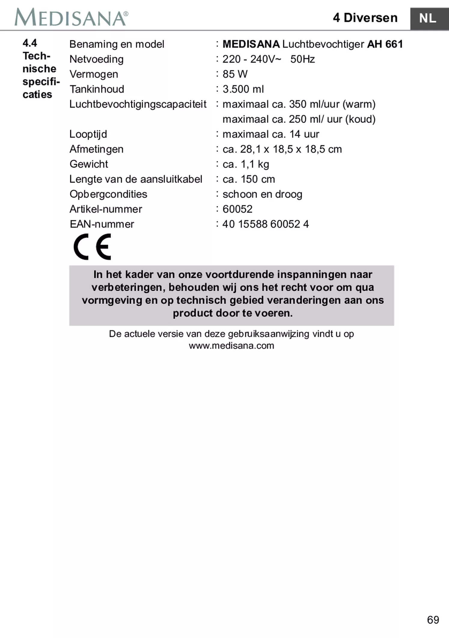 AH 661 Luchtbevochtiger afbeelding van document #75, gebruiksaanwijzing