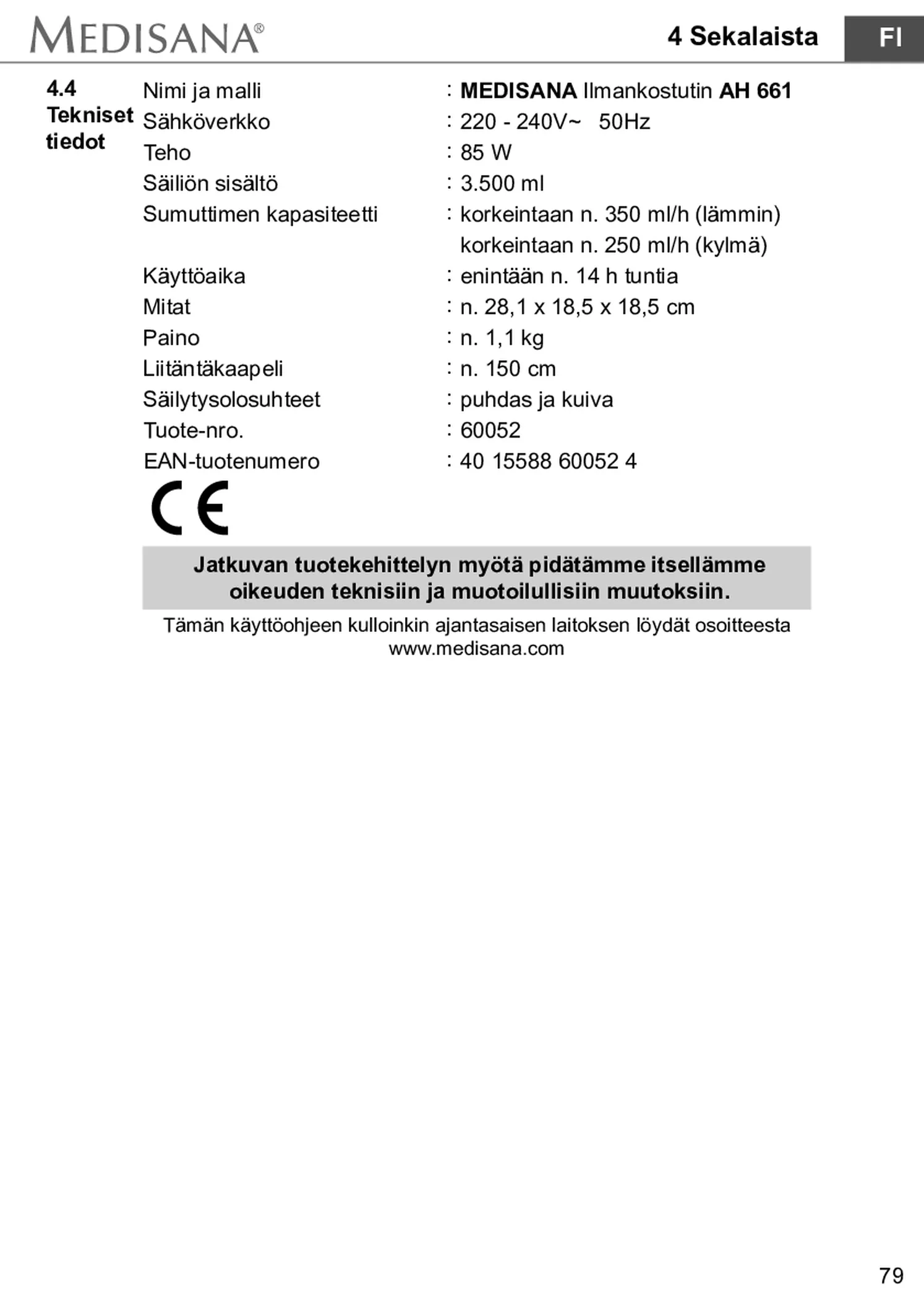 AH 661 Luchtbevochtiger afbeelding van document #85, gebruiksaanwijzing