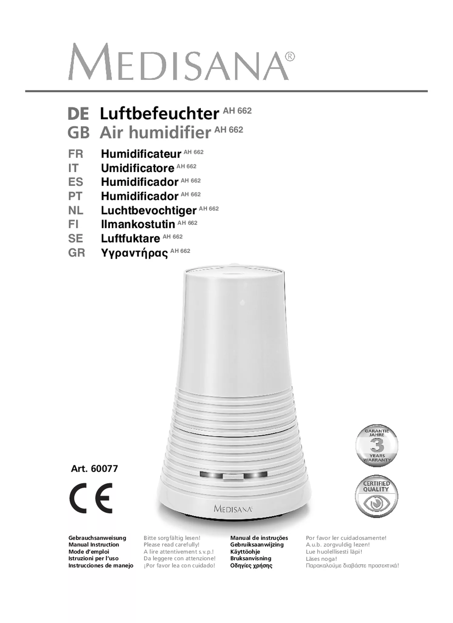 AH 662 Luchtbevochtiger afbeelding van document #1, gebruiksaanwijzing