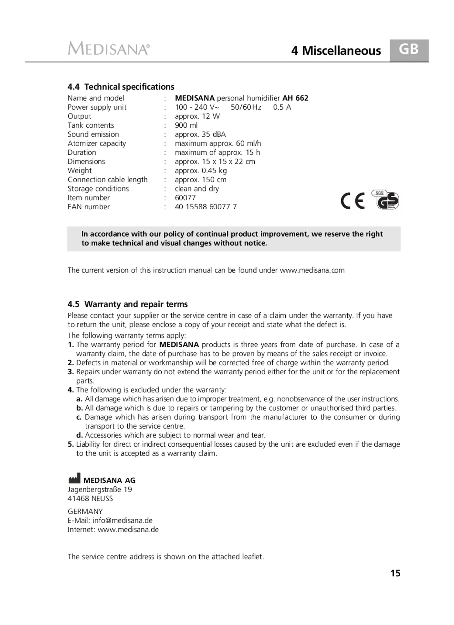 AH 662 Luchtbevochtiger afbeelding van document #15, gebruiksaanwijzing