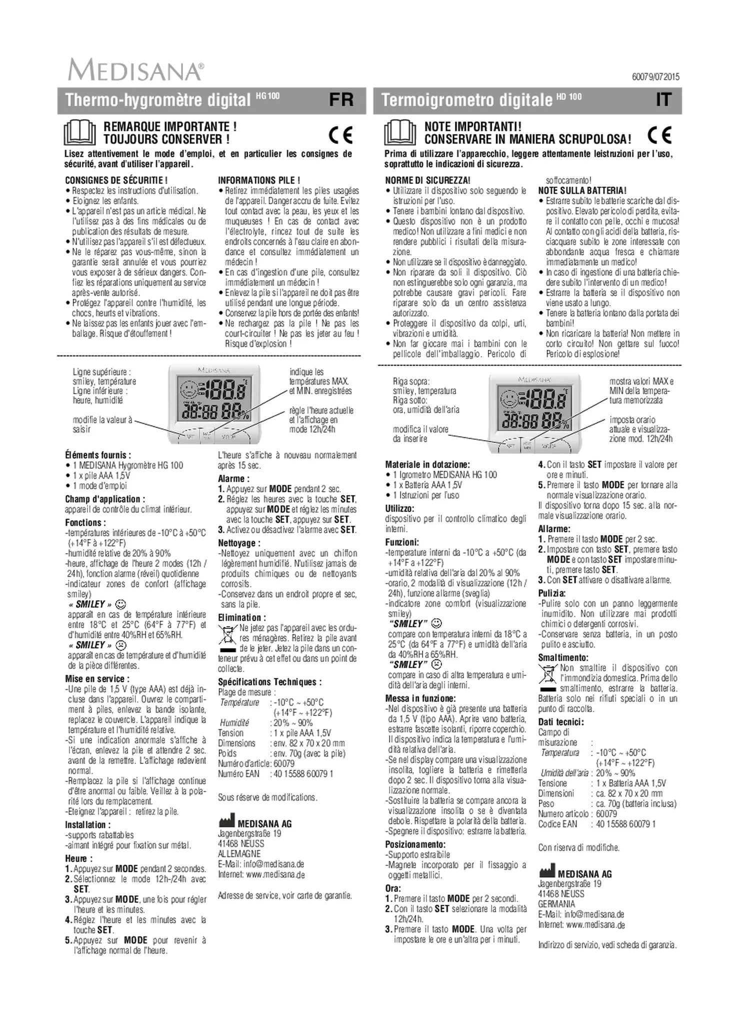 HG 100 Digitale thermohygrometer afbeelding van document #2, gebruiksaanwijzing