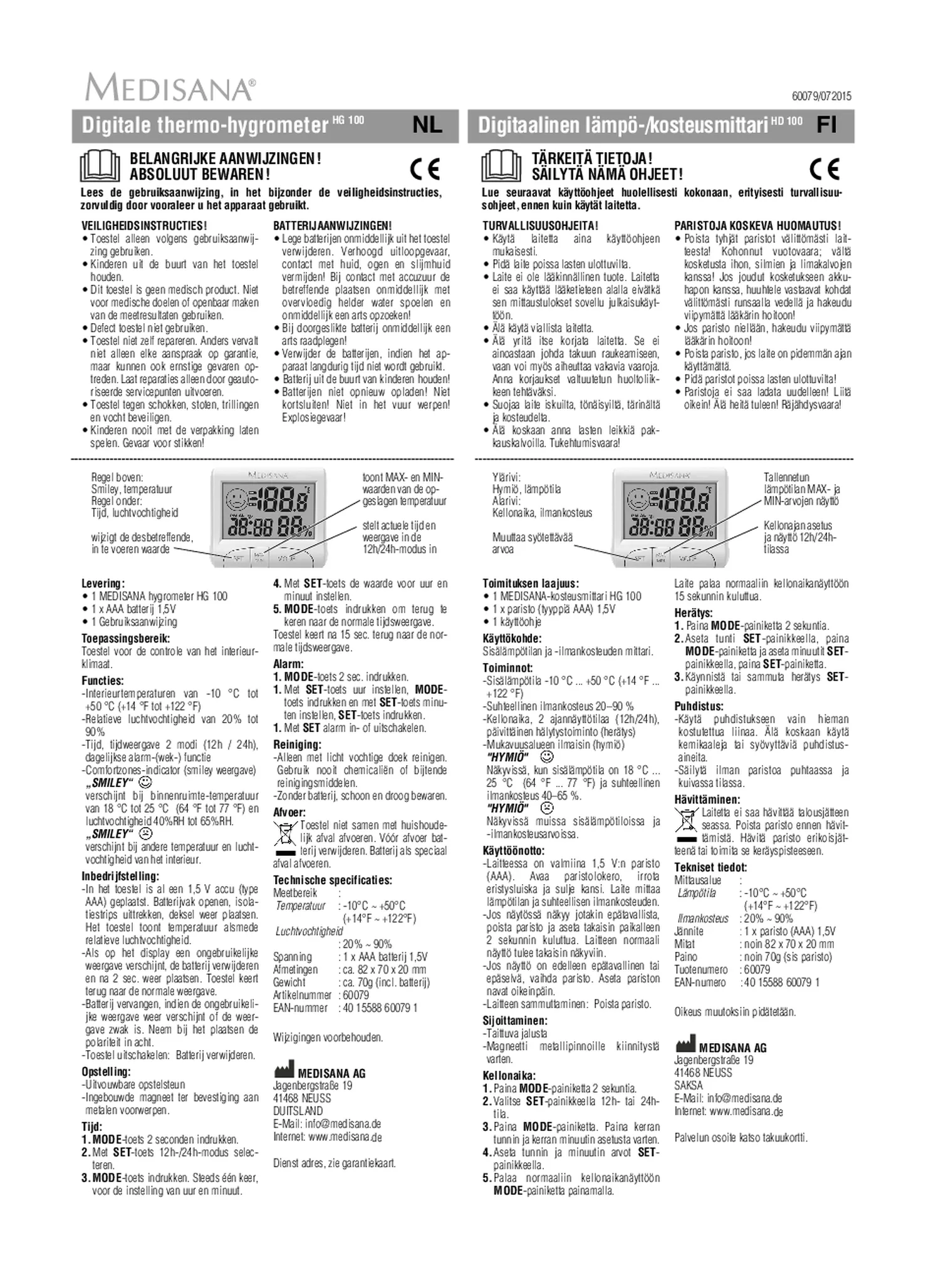 HG 100 Digitale thermohygrometer afbeelding van document #4, gebruiksaanwijzing