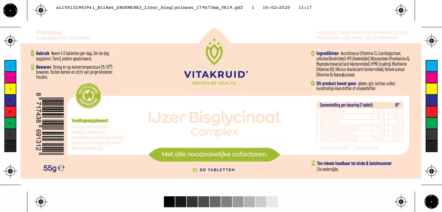 Ijzer Bisglycinaat Complex Tabletten afbeelding van document #1, etiket