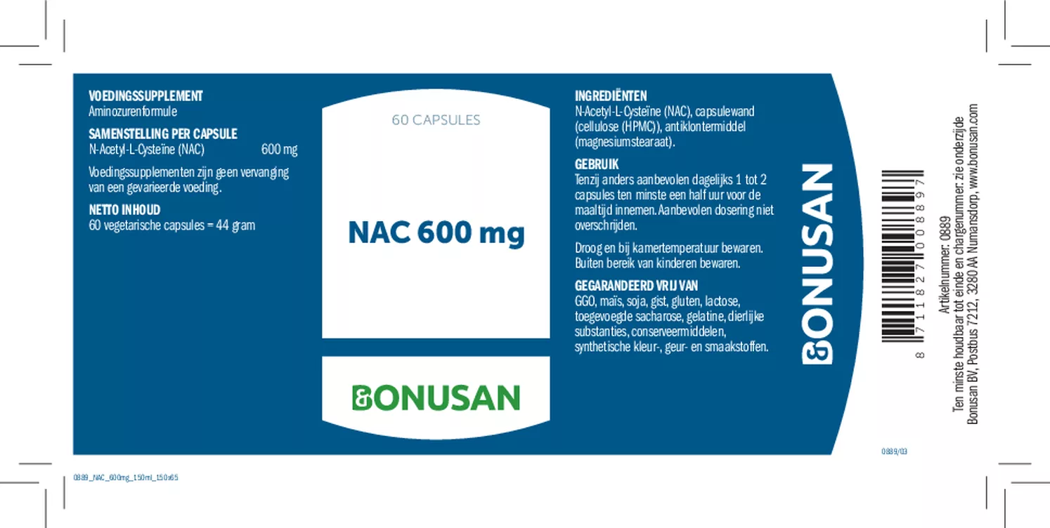 NAC 600mg Capsules afbeelding van document #1, etiket