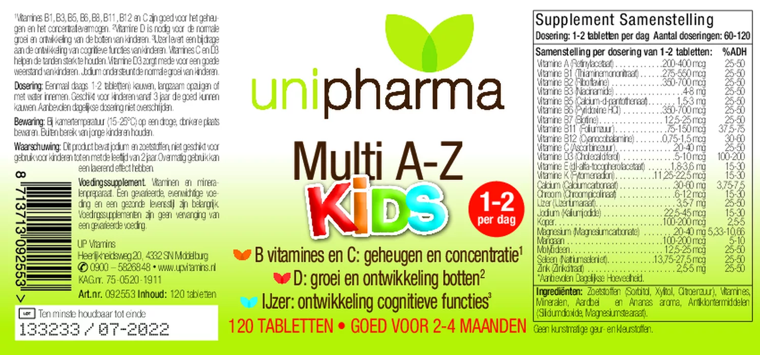 Multi A-Z Kids Tabletten afbeelding van document #1, etiket