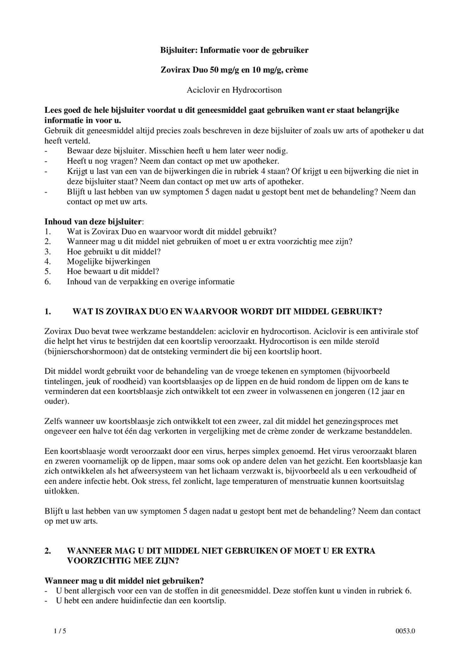 DUO Koortslip crème, Aciclovir 50mg/g en Hydrocortison 10mg/g afbeelding van document #1, bijsluiter