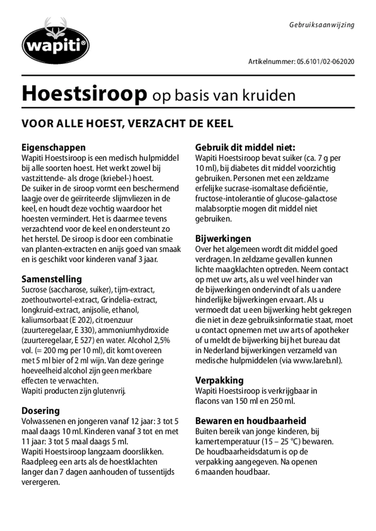 Hoestsiroop afbeelding van document #1, gebruiksaanwijzing