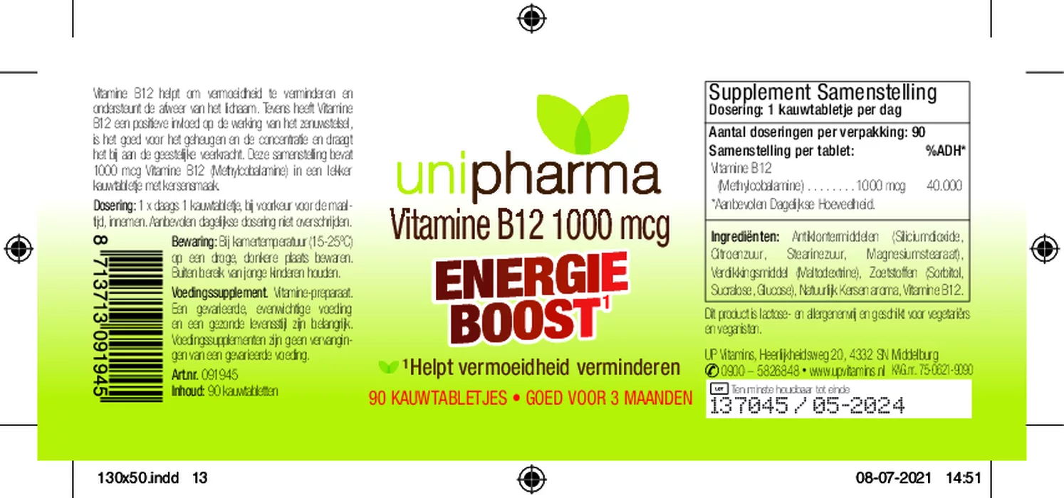 Vitamine B12 1000mcg Energie Boost afbeelding van document #1, etiket