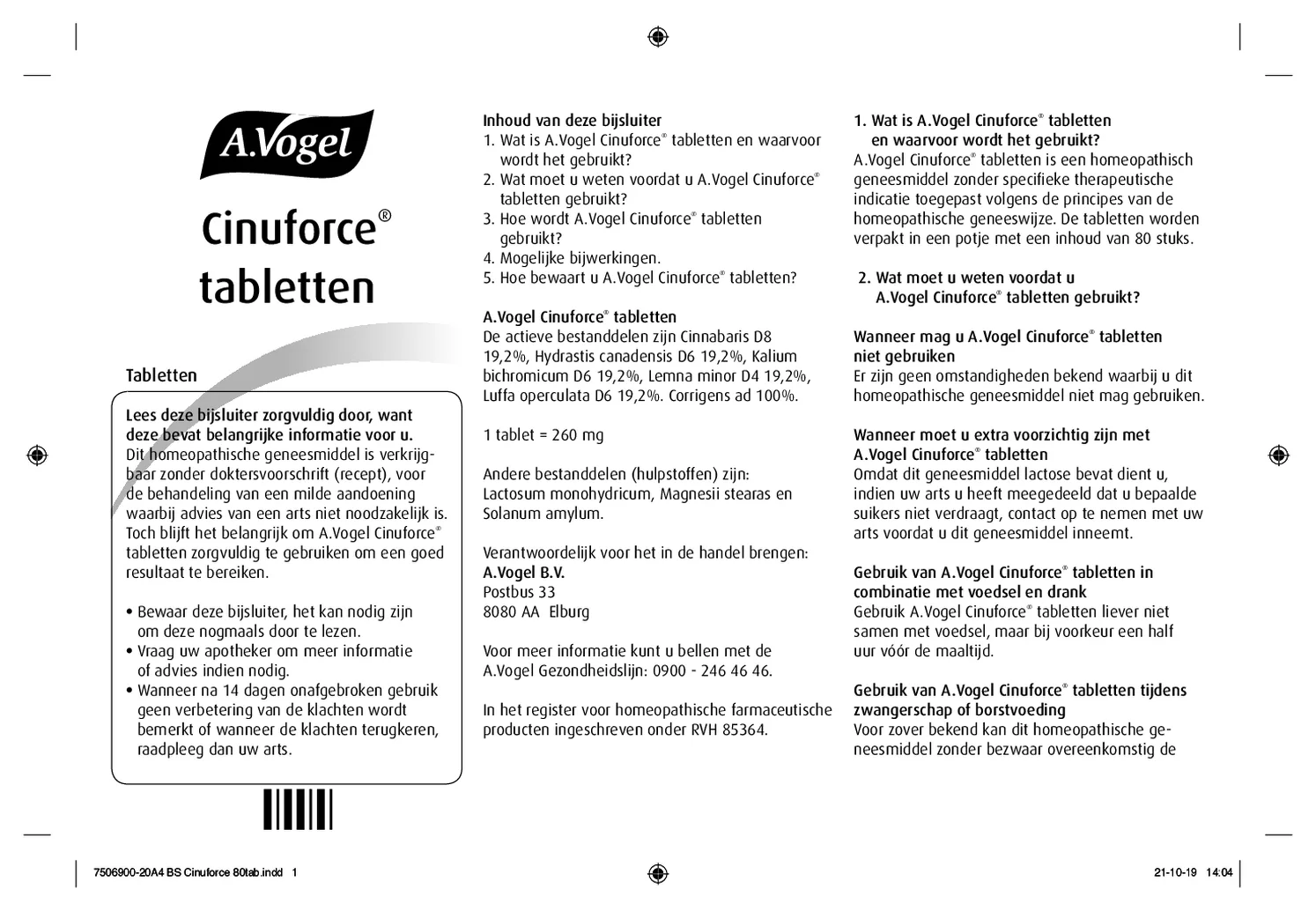 Cinuforce Tabletten 80TB + Neusspray 20ML Combiverpakking afbeelding van document #3, bijsluiter