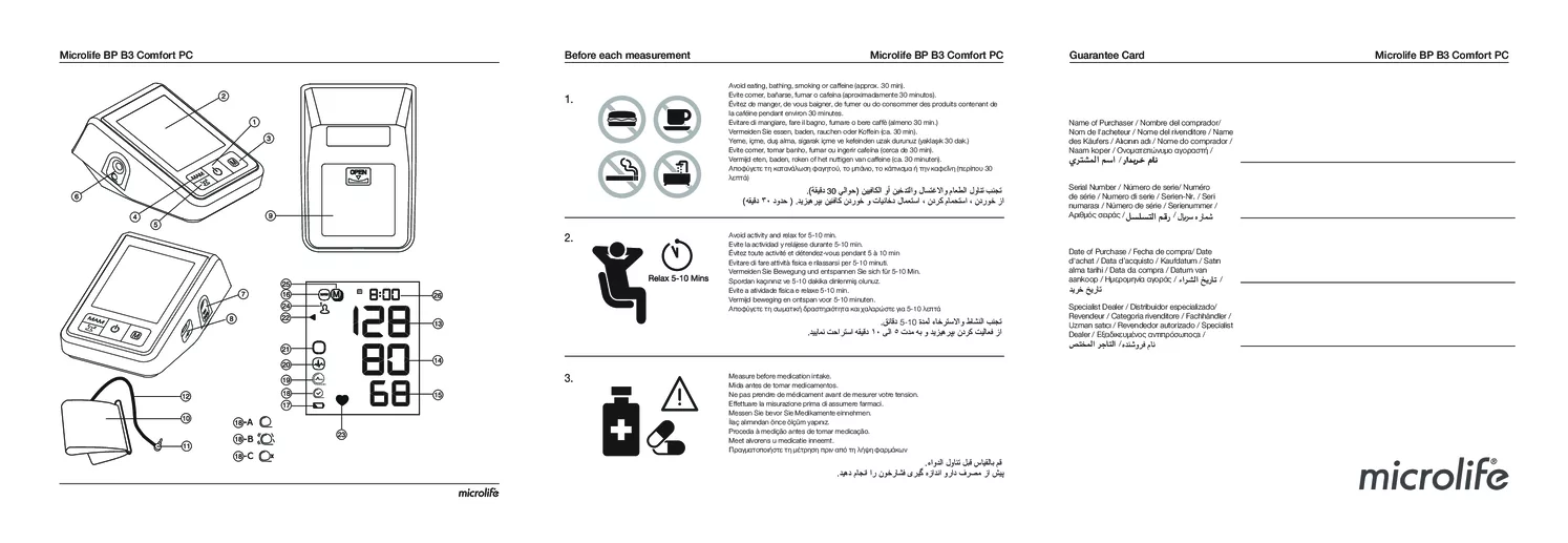 Microlife BP Bloeddrukmeter B3 Comfort PC afbeelding van document #2, gebruiksaanwijzing