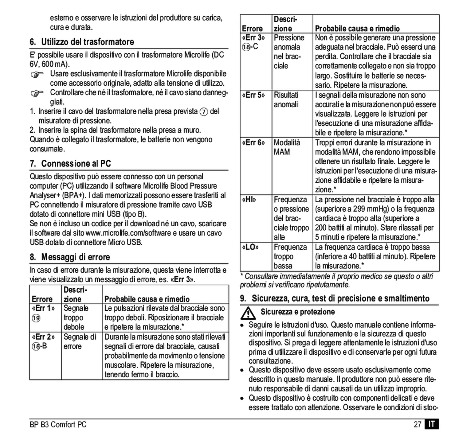 Microlife BP Bloeddrukmeter B3 Comfort PC afbeelding van document #29, gebruiksaanwijzing