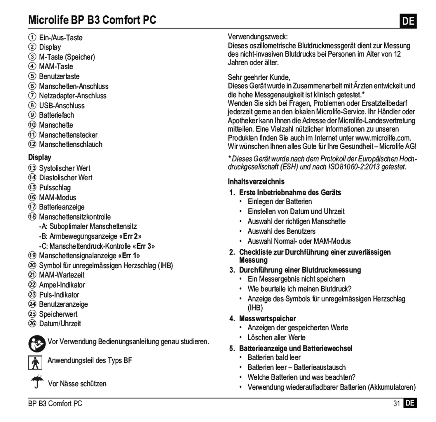 Microlife BP Bloeddrukmeter B3 Comfort PC afbeelding van document #33, gebruiksaanwijzing