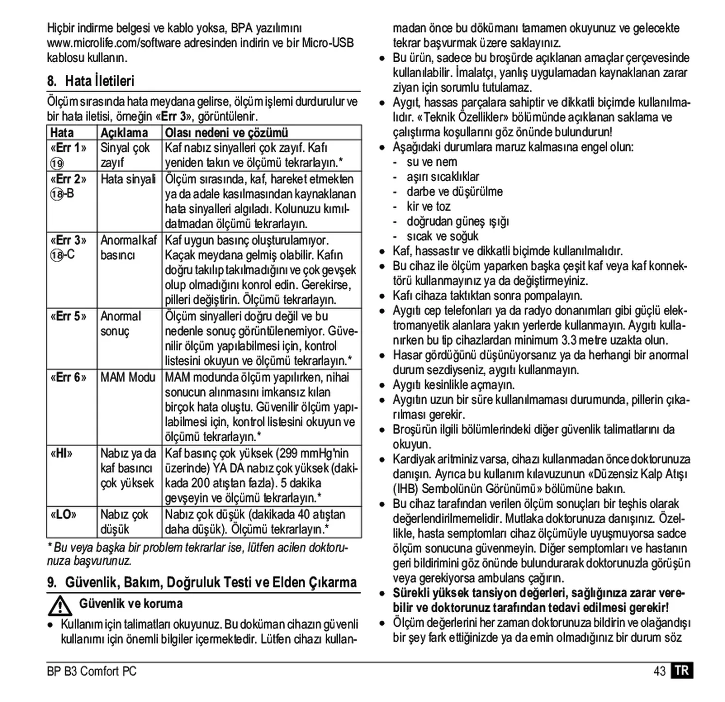 Microlife BP Bloeddrukmeter B3 Comfort PC afbeelding van document #45, gebruiksaanwijzing