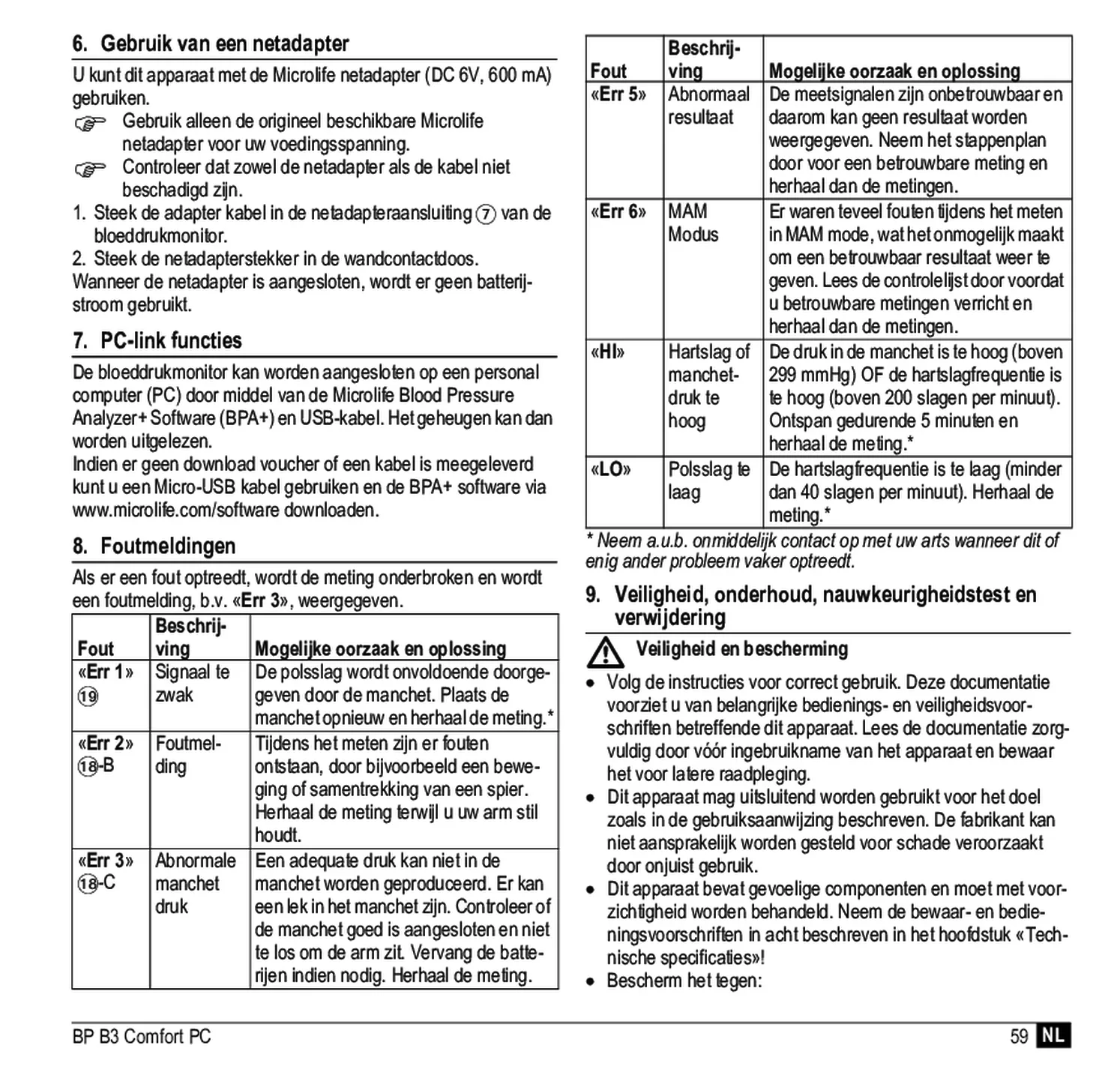 Microlife BP Bloeddrukmeter B3 Comfort PC afbeelding van document #61, gebruiksaanwijzing