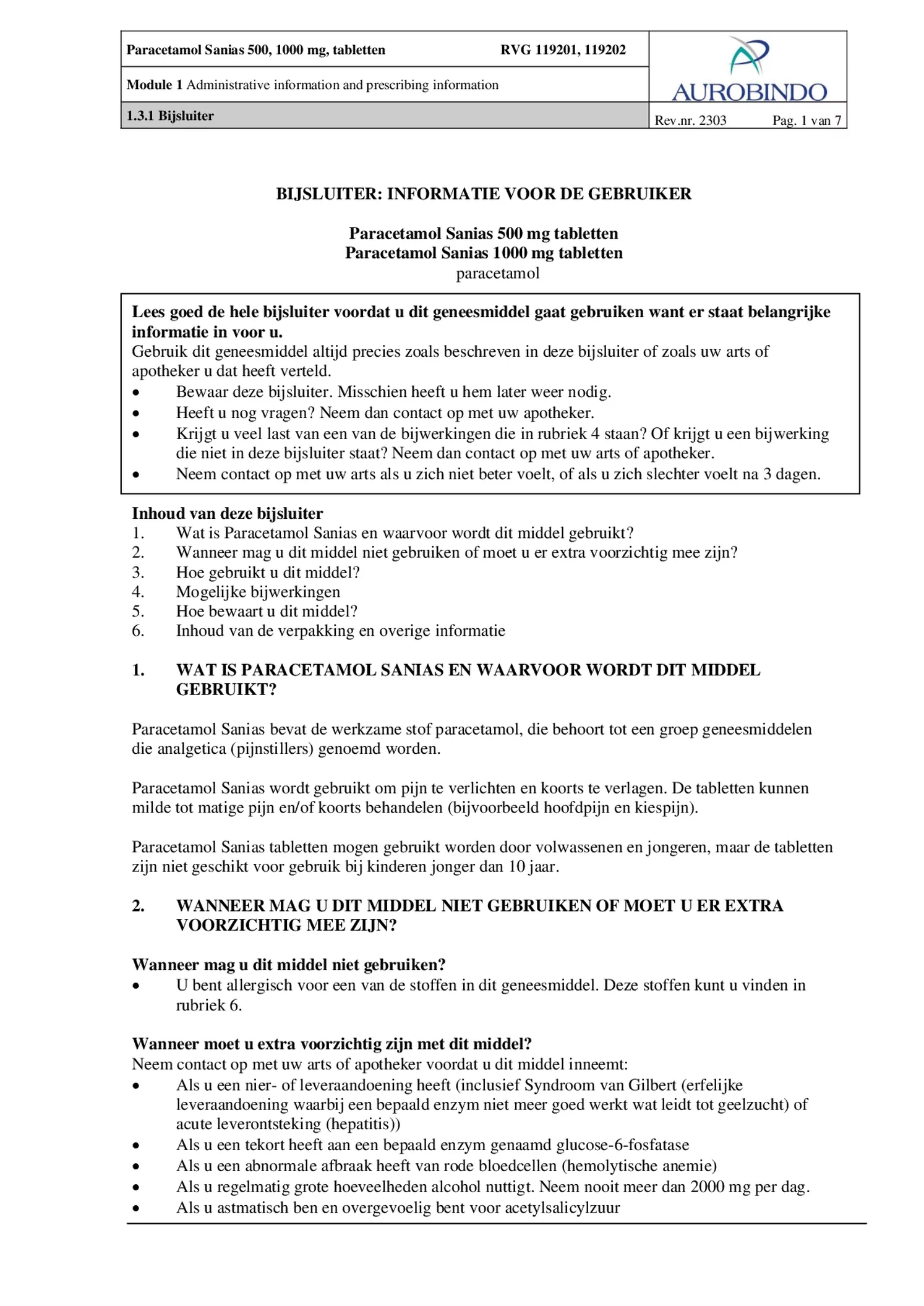 Paracetamol 500mg Tabletten afbeelding van document #1, bijsluiter