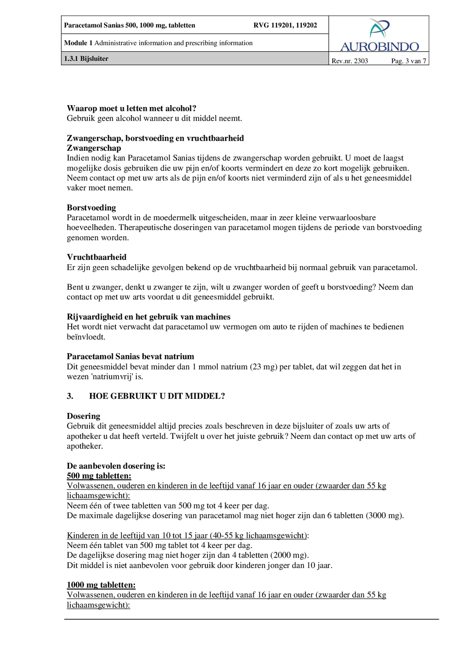 Paracetamol 500mg Tabletten afbeelding van document #3, bijsluiter